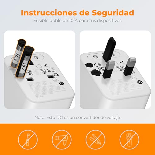 Thumbnail 5 de TESSAN adaptador de enchufe universal para viaje con 2 USB A y 3 USB C (tipo A, C, G e I) para más de 224 países