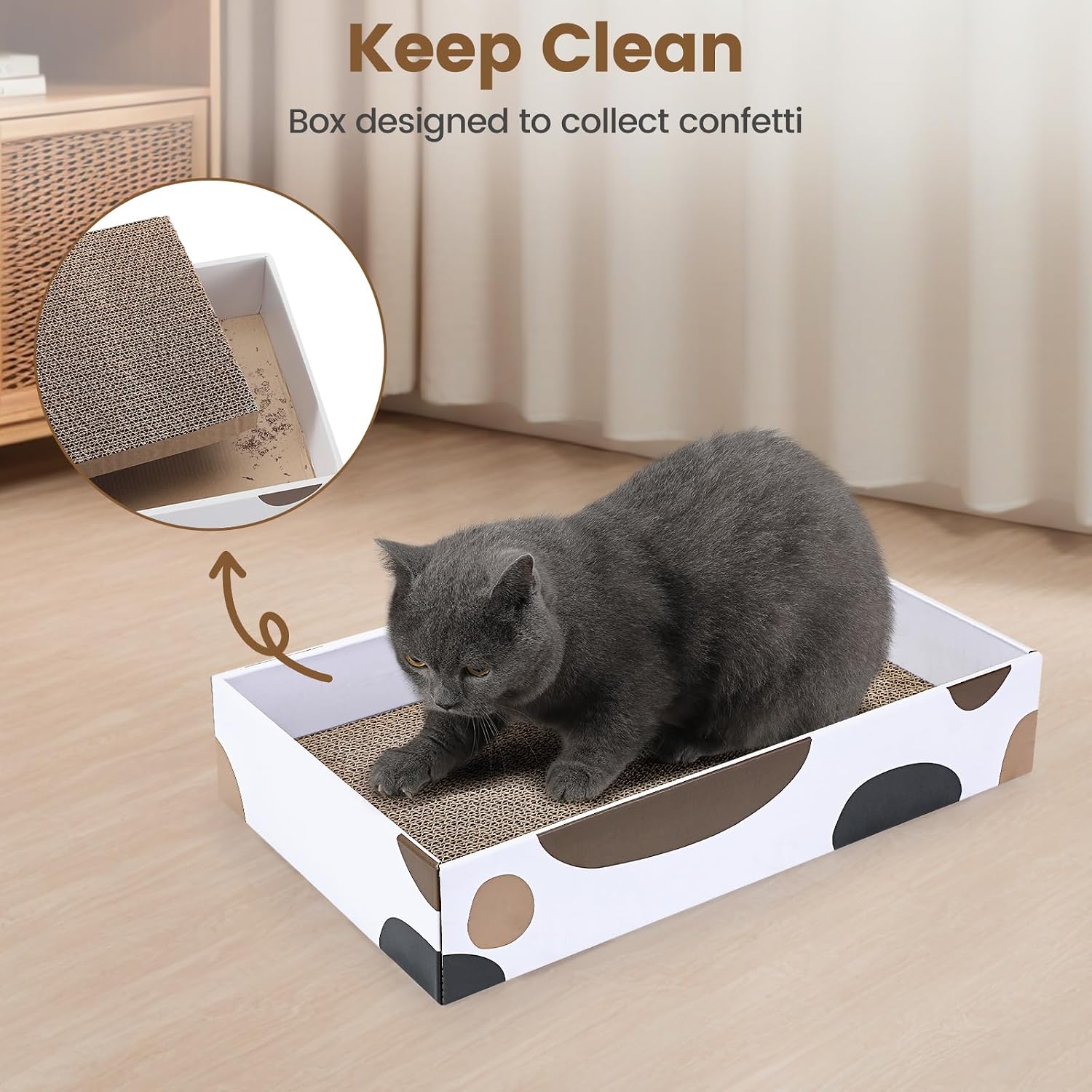 Detalle de PETTOM Katzen-Kratzbretter aus Karton – 3er-Pack, 43 × 26 cm (je 42 × 25 × 2,5 cm) + kostenloses Katzenminze