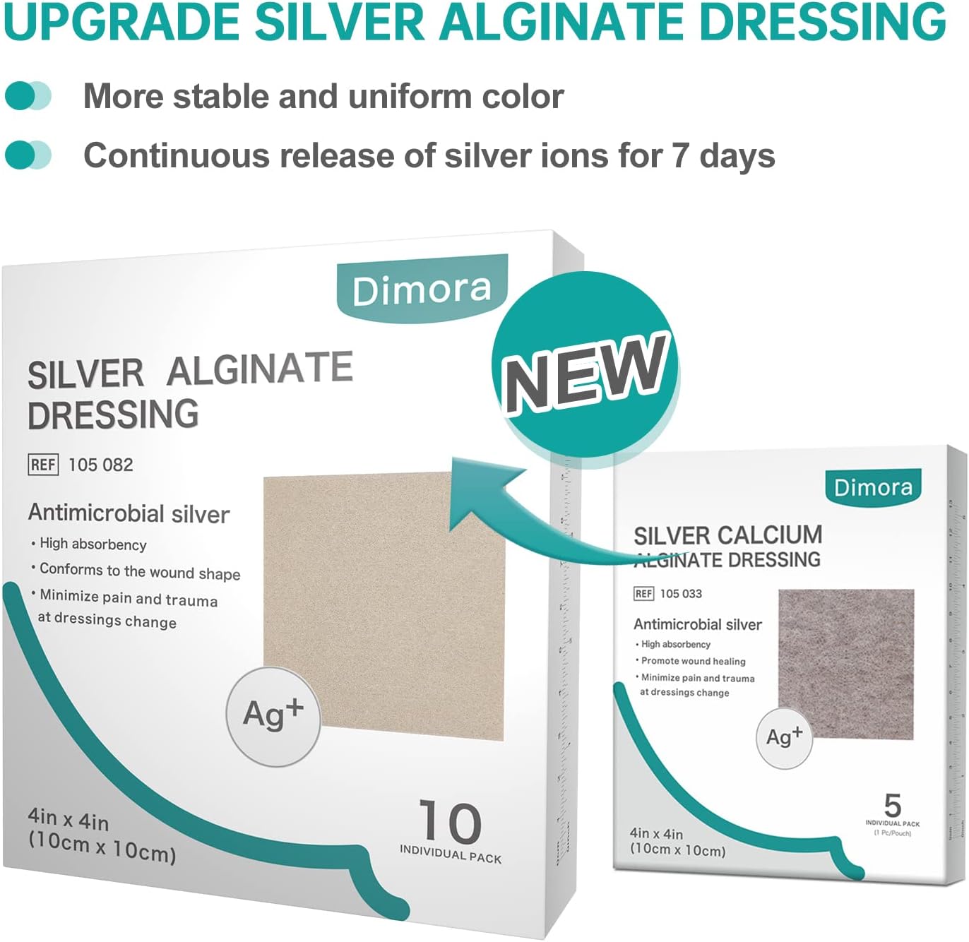 Detalle de Dimora Upgrade 10 Packs Silver Antibacterial Alginate Dressing Pads (4" x 4")