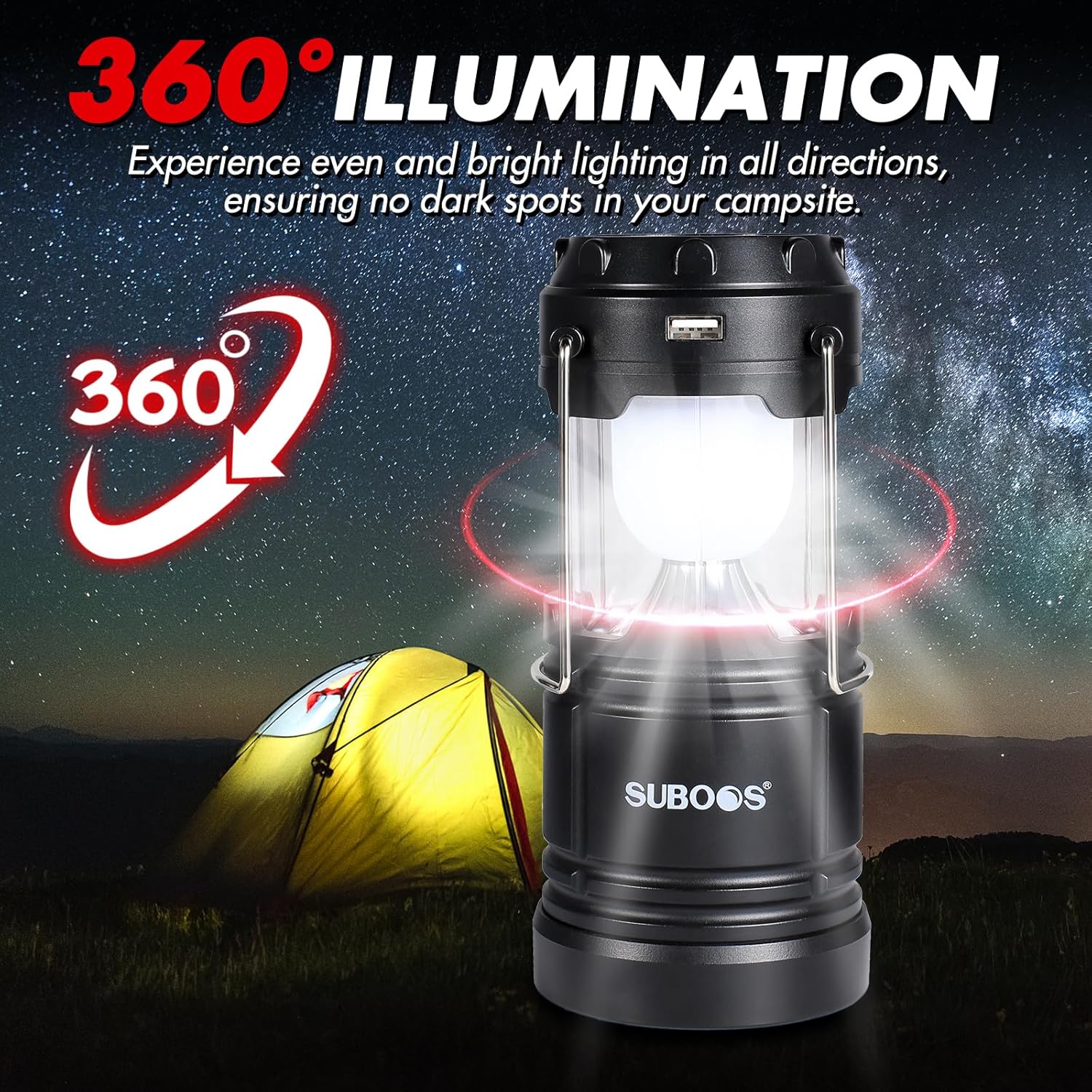 Thumbnail 6 de SUBOOS Rechargeable Camping Lanterns: Solar & Battery Powered Light with Magnetic Base