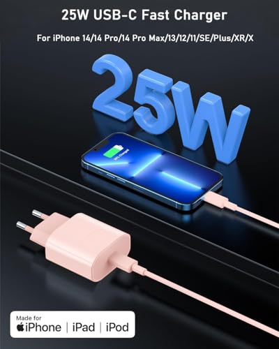 Thumbnail 1 de ANVSI Cargador carga rápida USB‑C 25 W con cable de 2 m para iPhone (PD 3.0)