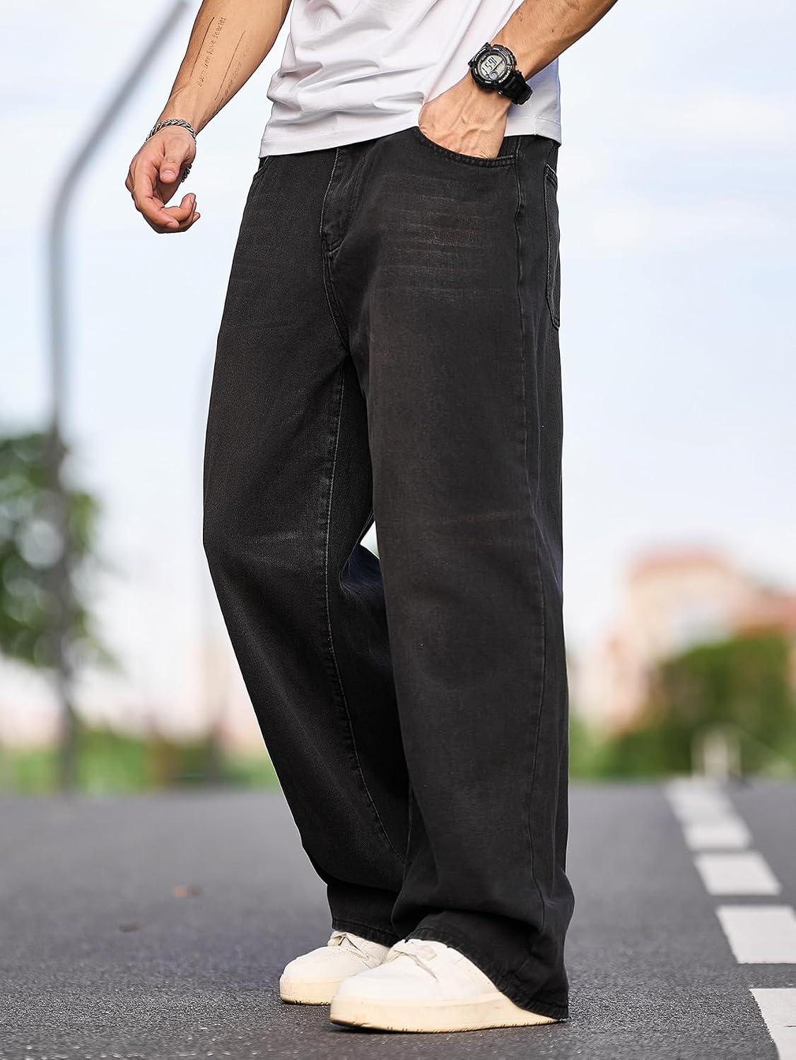 Detalle de Zewool Herren Baggy Hip Hop Jeans – Weite Beinform Skate Denim