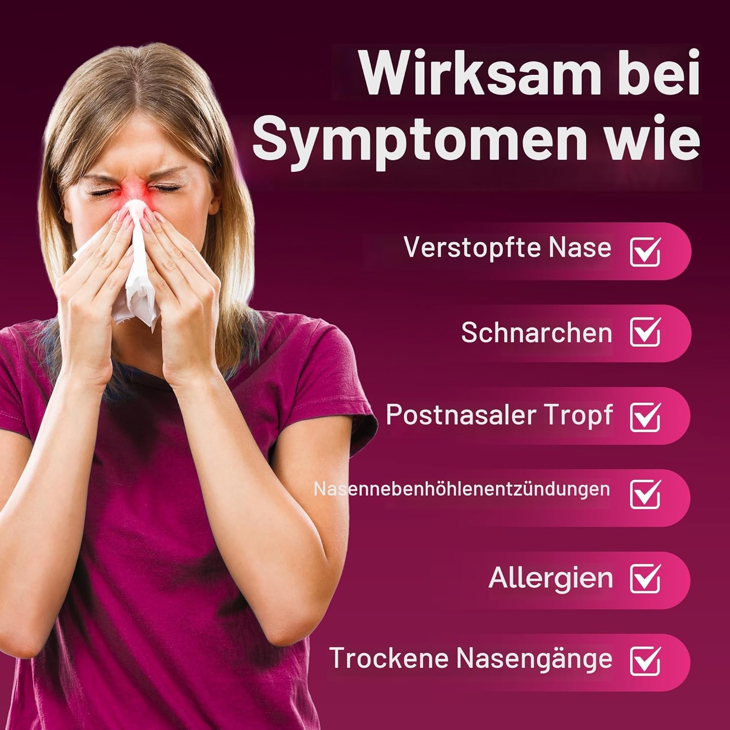 Detalle de Nasendusche Set – Neti-Topf zur Nasenspülung, 300 ml, BPA-frei, inkl. 30 Nasenwasch-Salzpakete und rosa Aufkleberthermometer
