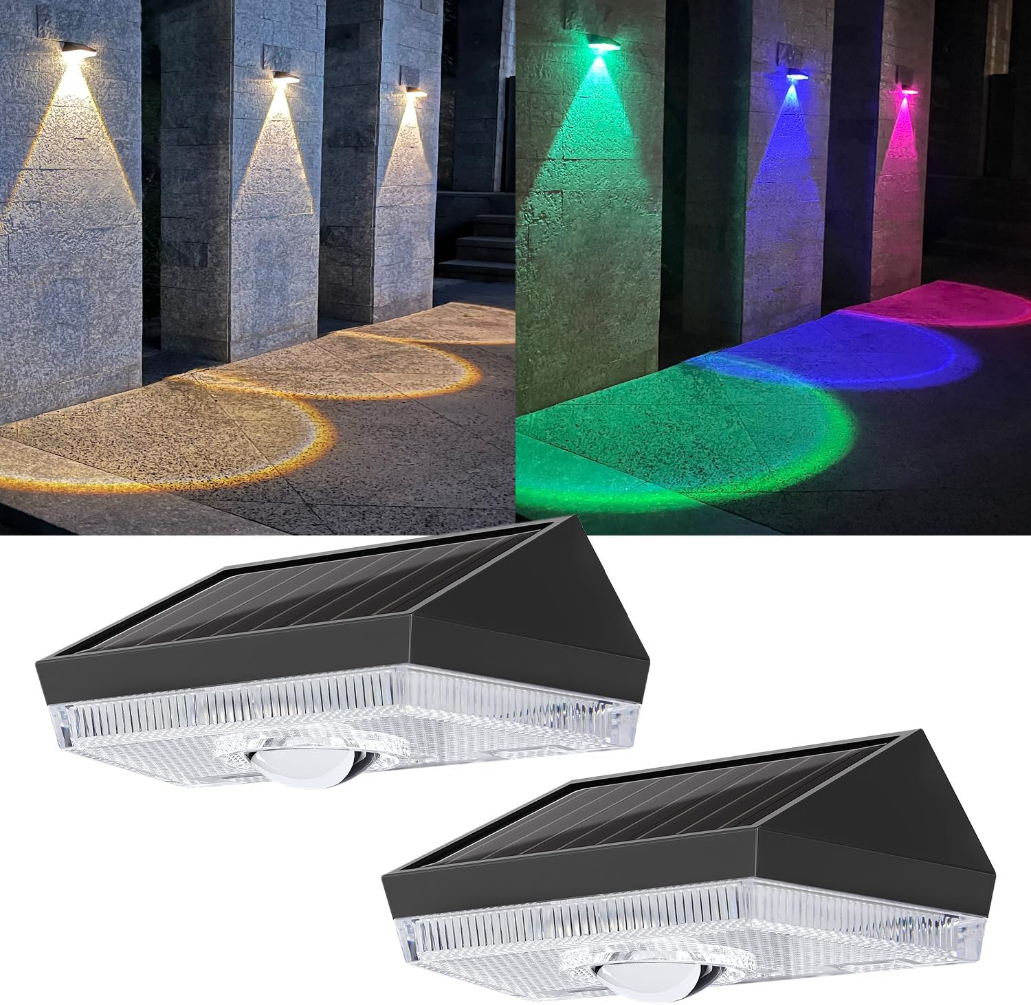 Detalle de ELLASAY Solar Fence Lights Outdoor Garden (2-Pack) – 10 Colour Modes, IP44 Waterproof, Solar Powered for Deck, Patio and Gate