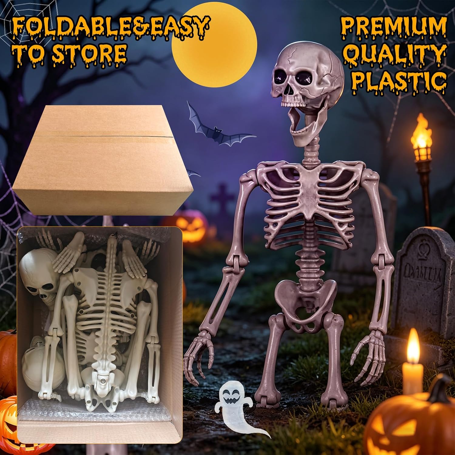 Thumbnail 3 de wymulot 2-Pack 40-Inch Posable Halloween Skeletons with Movable Joints