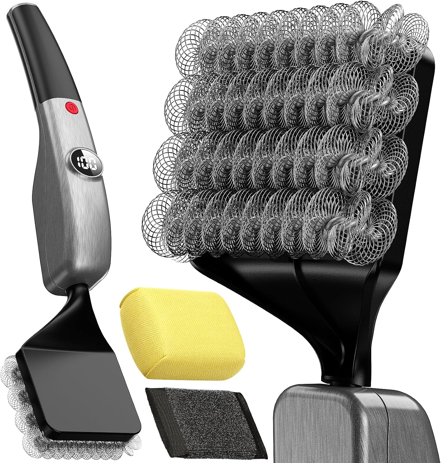Reciprocating Electric Grill Brush (3 Heads) by KSNLM — Fire-Resistant, Cordless Grill Cleaner