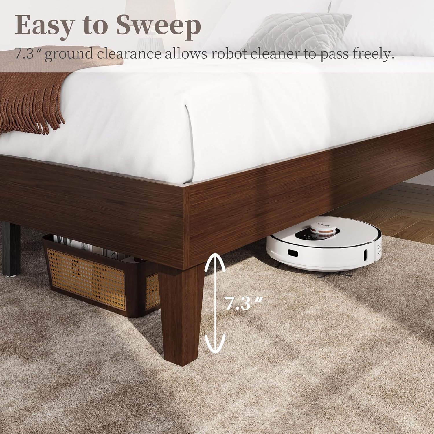 Thumbnail 5 de Yaheetech YT-00145039-001 Queen Bed Frame, Dark Walnut Wood Slats