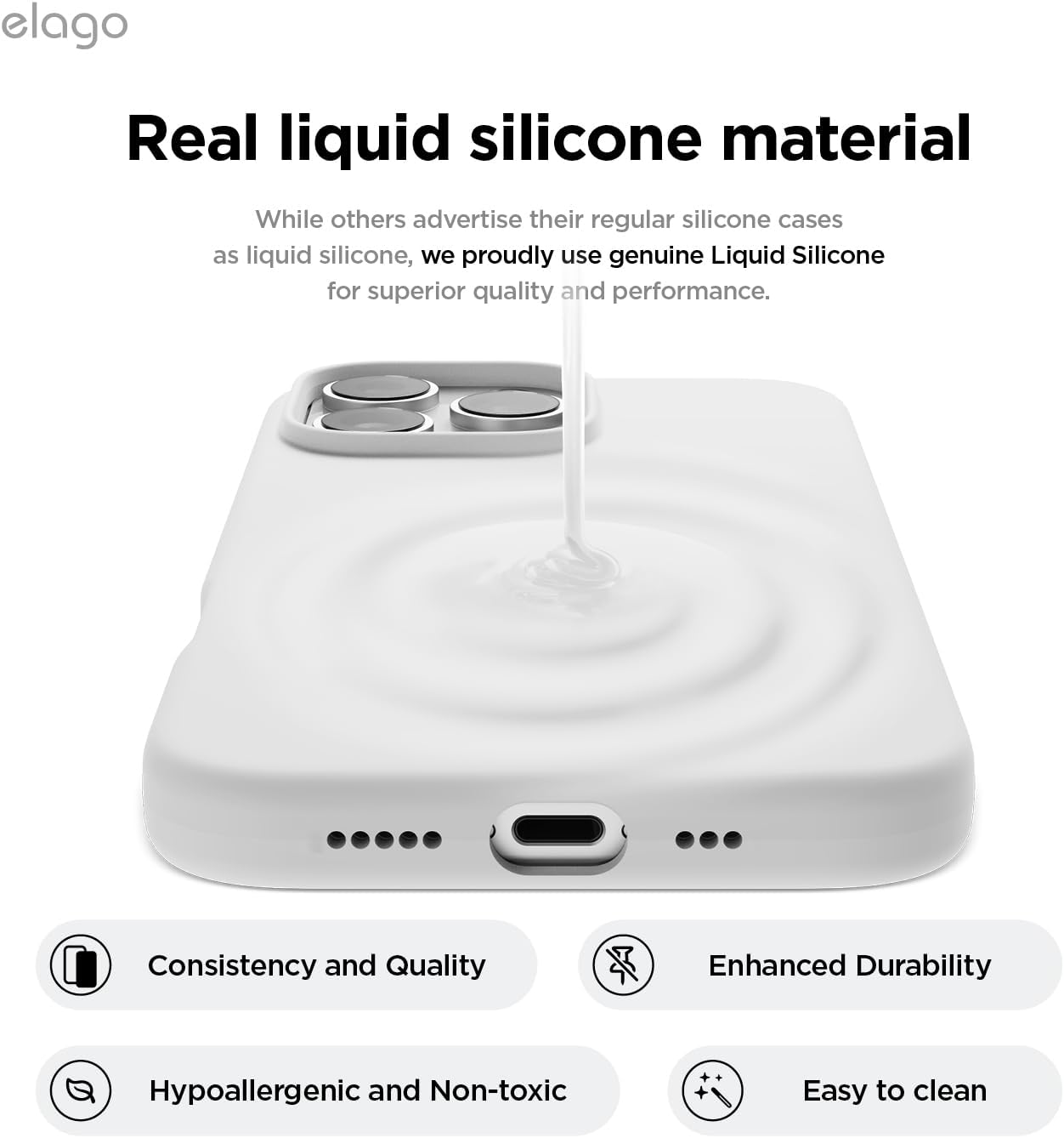 Detalle de elago Coque Silicone Liquide Premium pour iPhone 16 Pro – étui intégral antichoc mince blanc