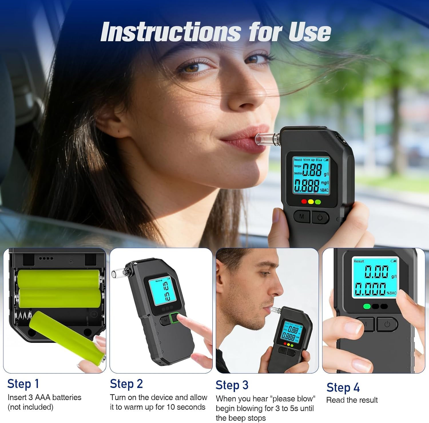 Thumbnail 5 de IGRARK Breathalyzer with LCD display and memory function (30 mouthpieces) for home, personal and professional checks