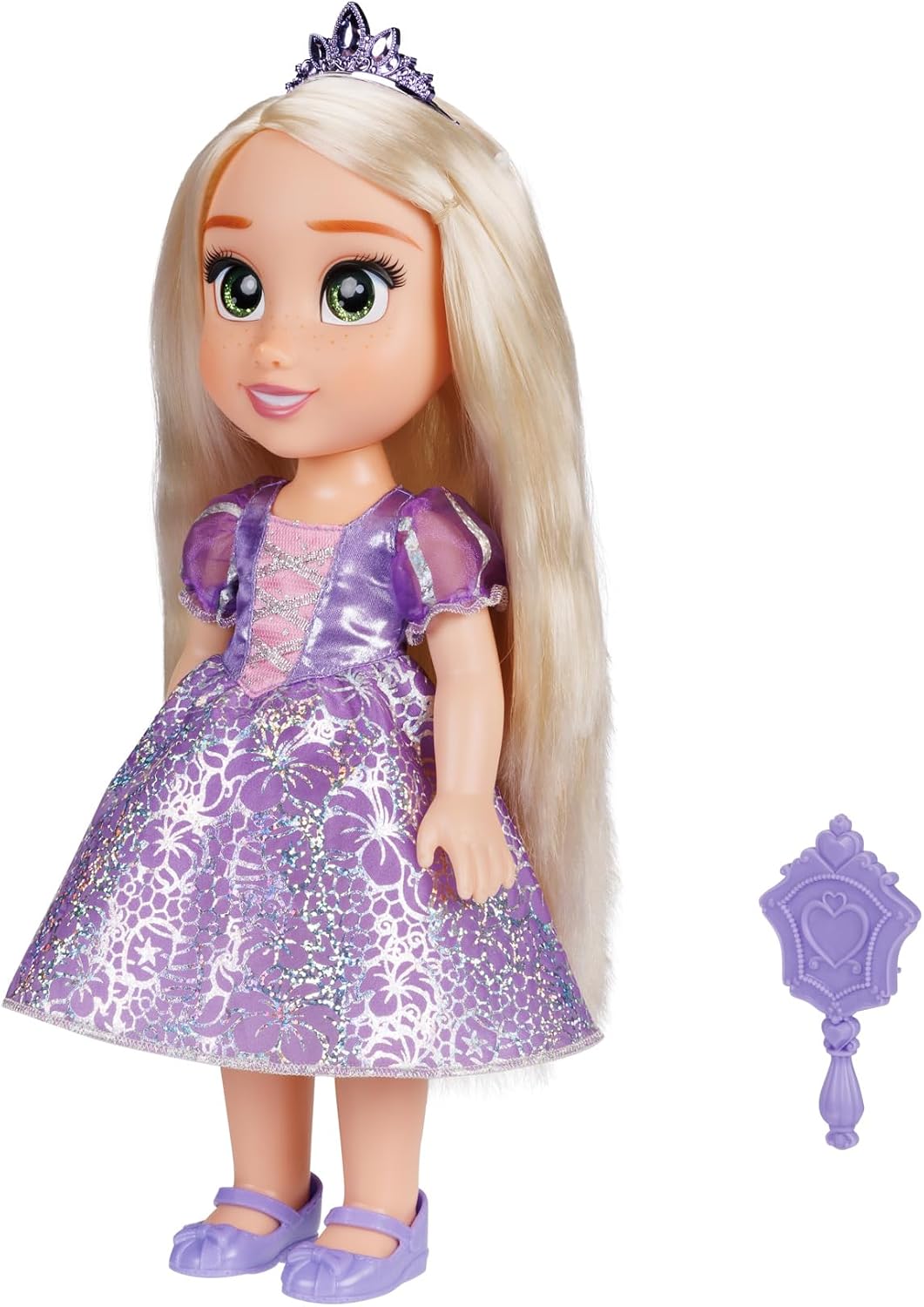 Detalle de Disney Princess Mon Amie Rapunzel-docka, 38 cm med silverklänning och borste