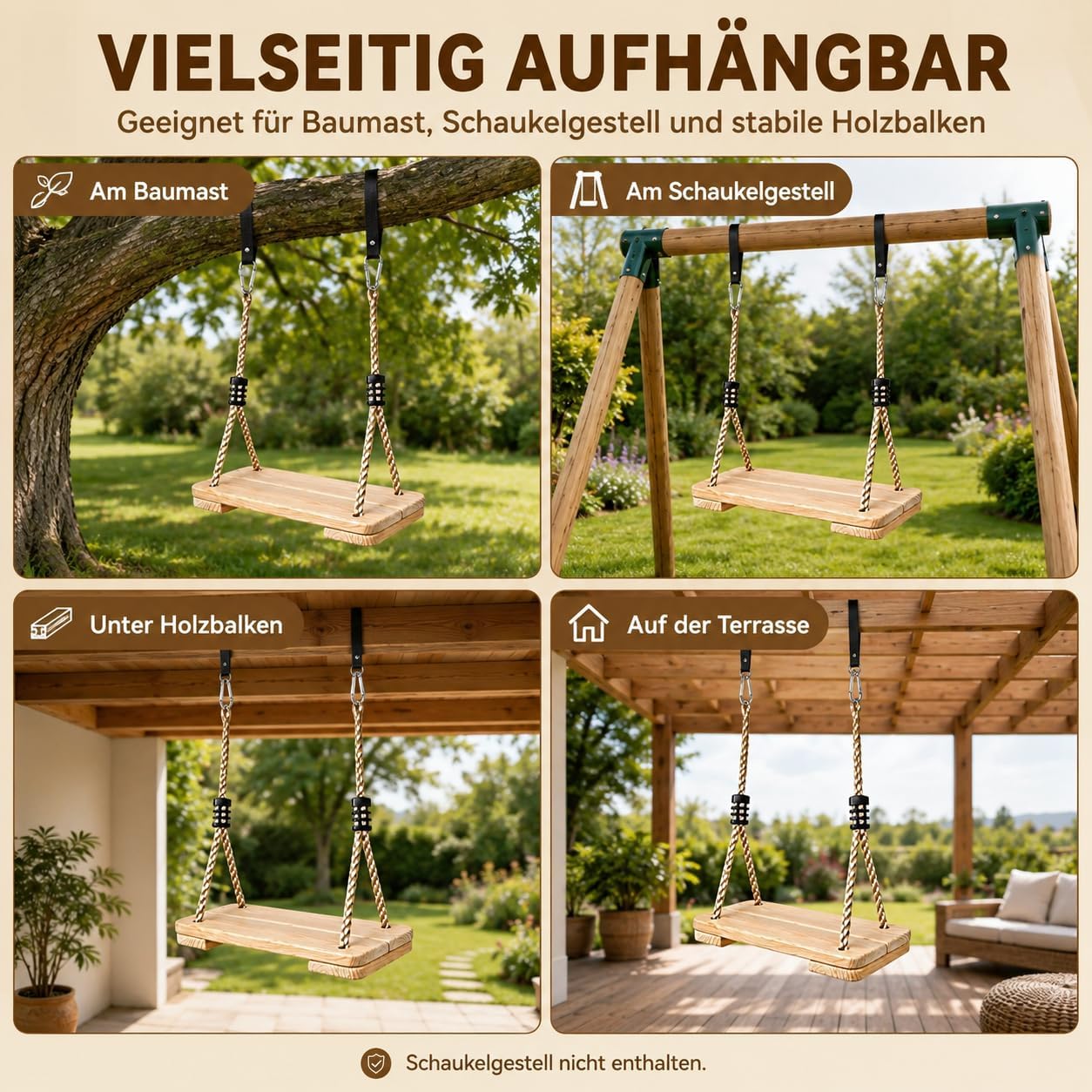 Thumbnail 5 de EXTFANS Holz Schaukel: stabile Schaukel für Innen & Außen bis 160 kg
