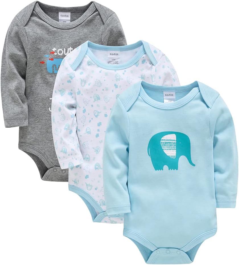 Detalle de wocharm Long Sleeve Baby Bodysuit Vests – 3 Pack
