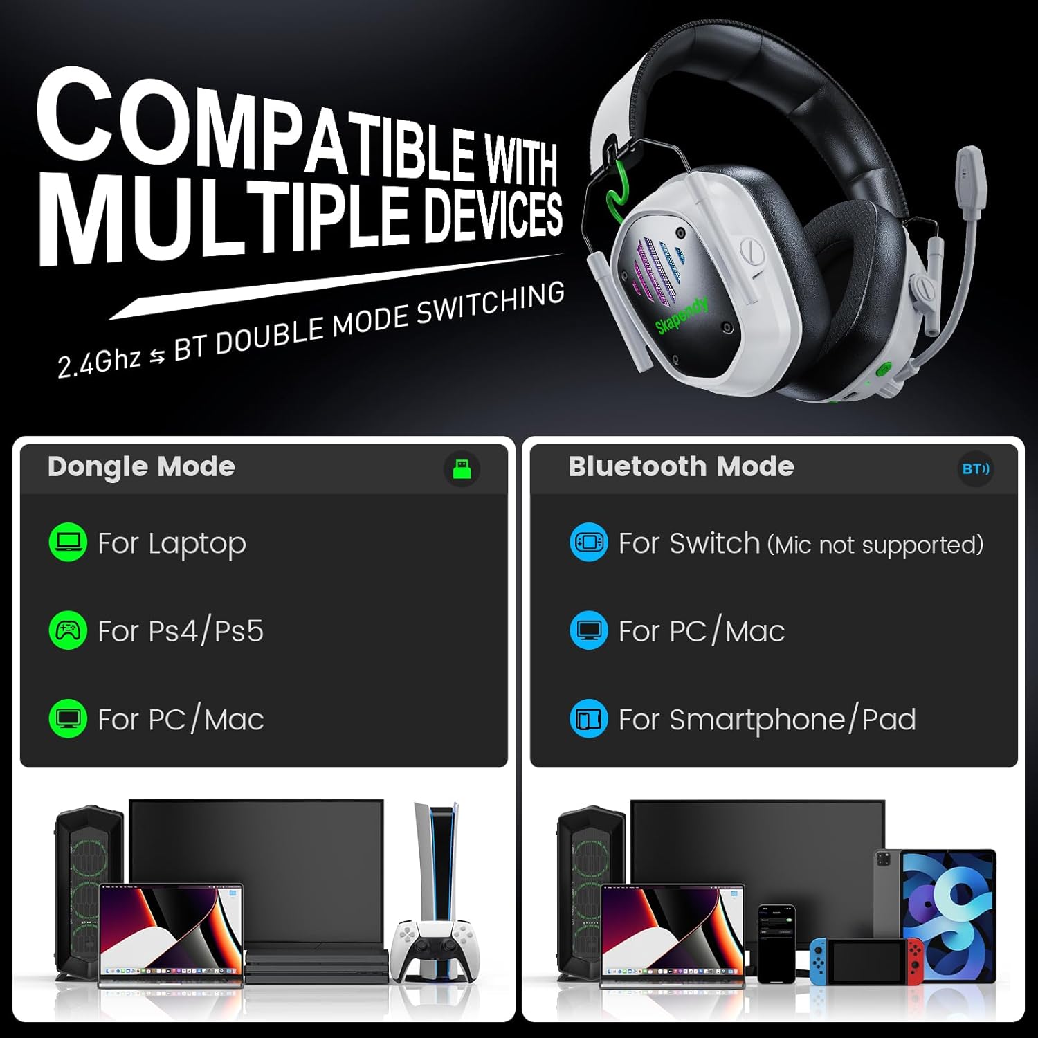 Thumbnail 6 de Skapendy Wireless Gaming Headset 50Hrs