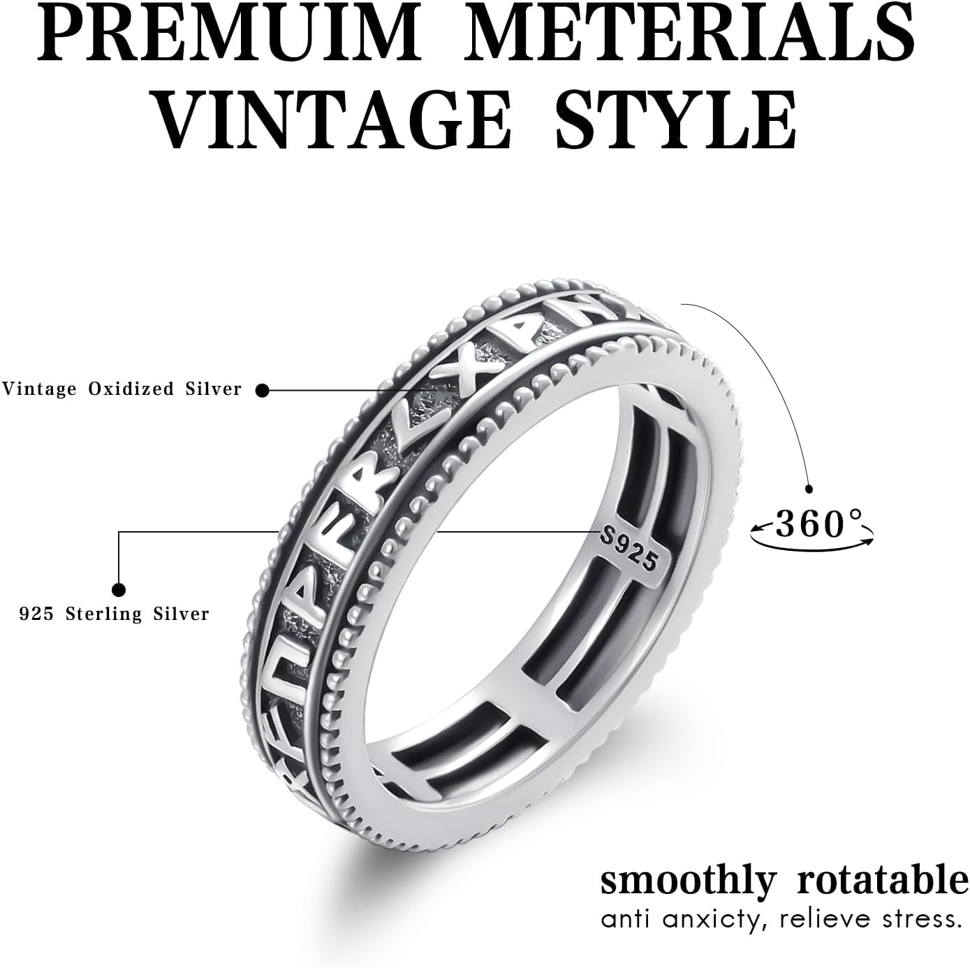 Detalle de PARYFO 925er Sterling Silber Wikinger Spinner Ring – Drehschneller Ring für Männer und Frauen