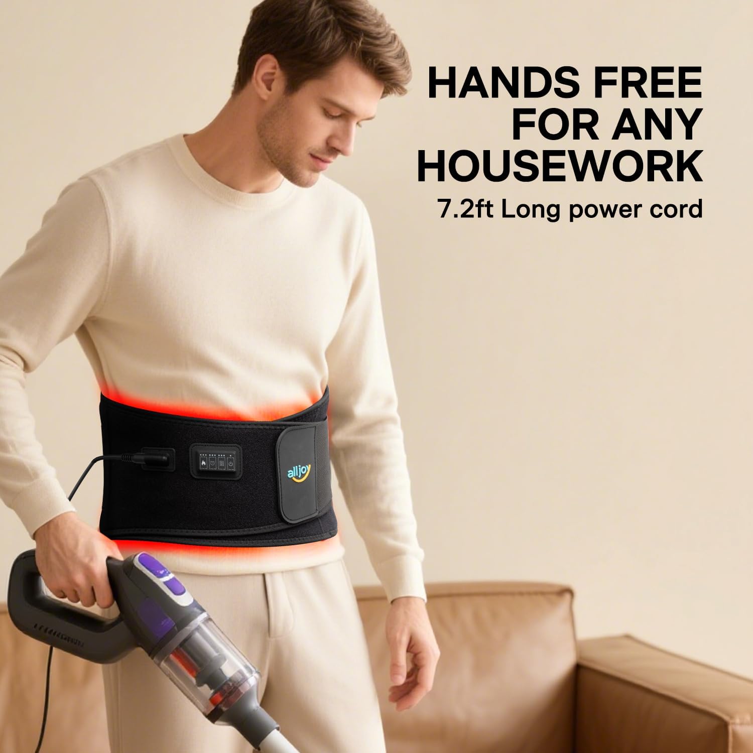 Thumbnail 5 de ALLJOY 170CM Heat Pad for Back Pain Relief: Plug-in Waist Belt with 3 Heat Levels & 5 Vibration Modes