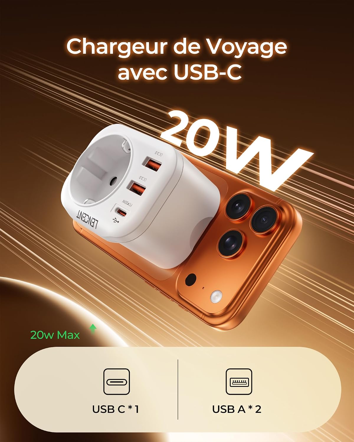 Detalle 1 de LENCENT Adaptateur Voyage Type D 20W