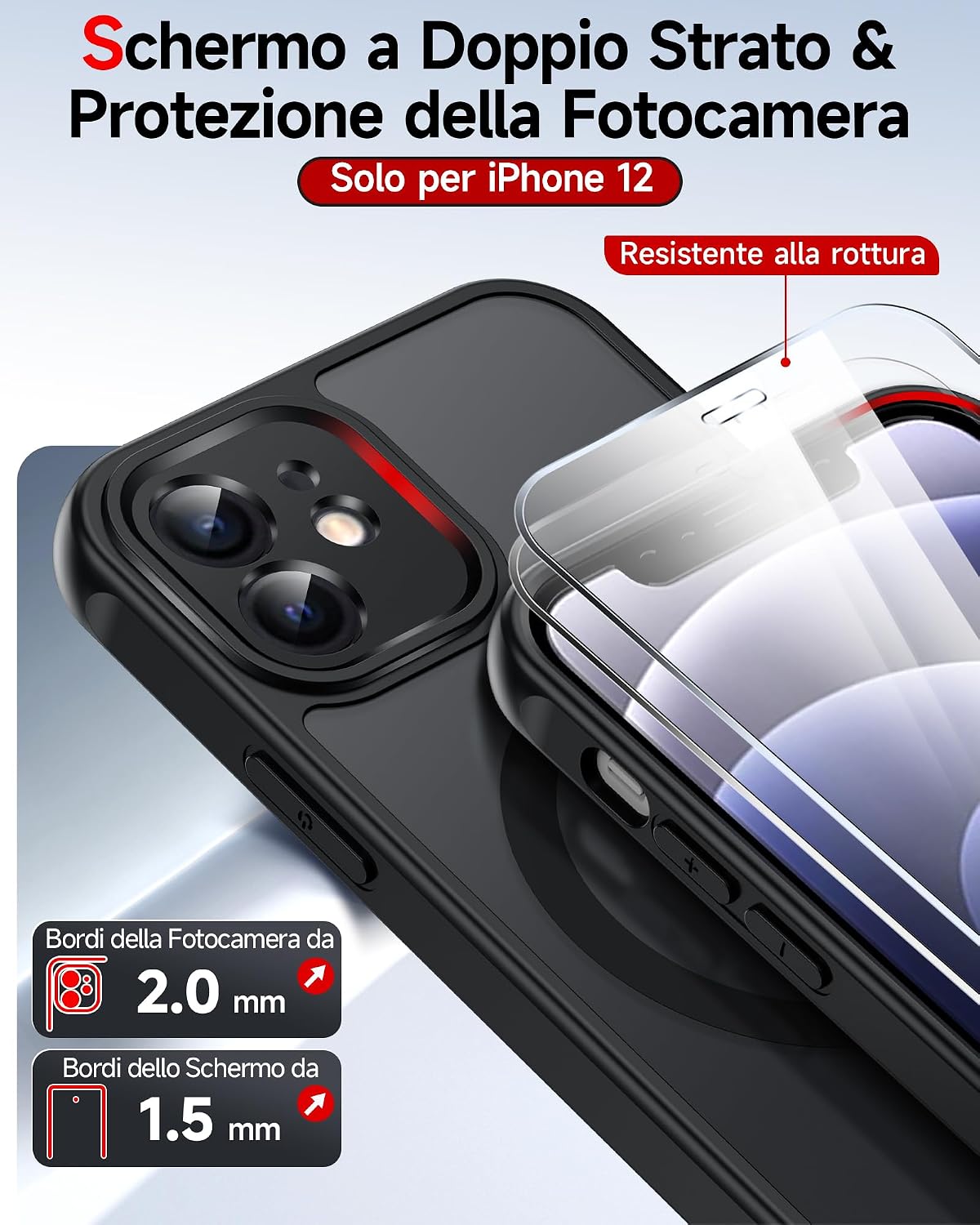 Detalle de LeYi Cover Magnetica per iPhone 12 con Vetro Temperato: protezione magnetica, ante e retro opachi