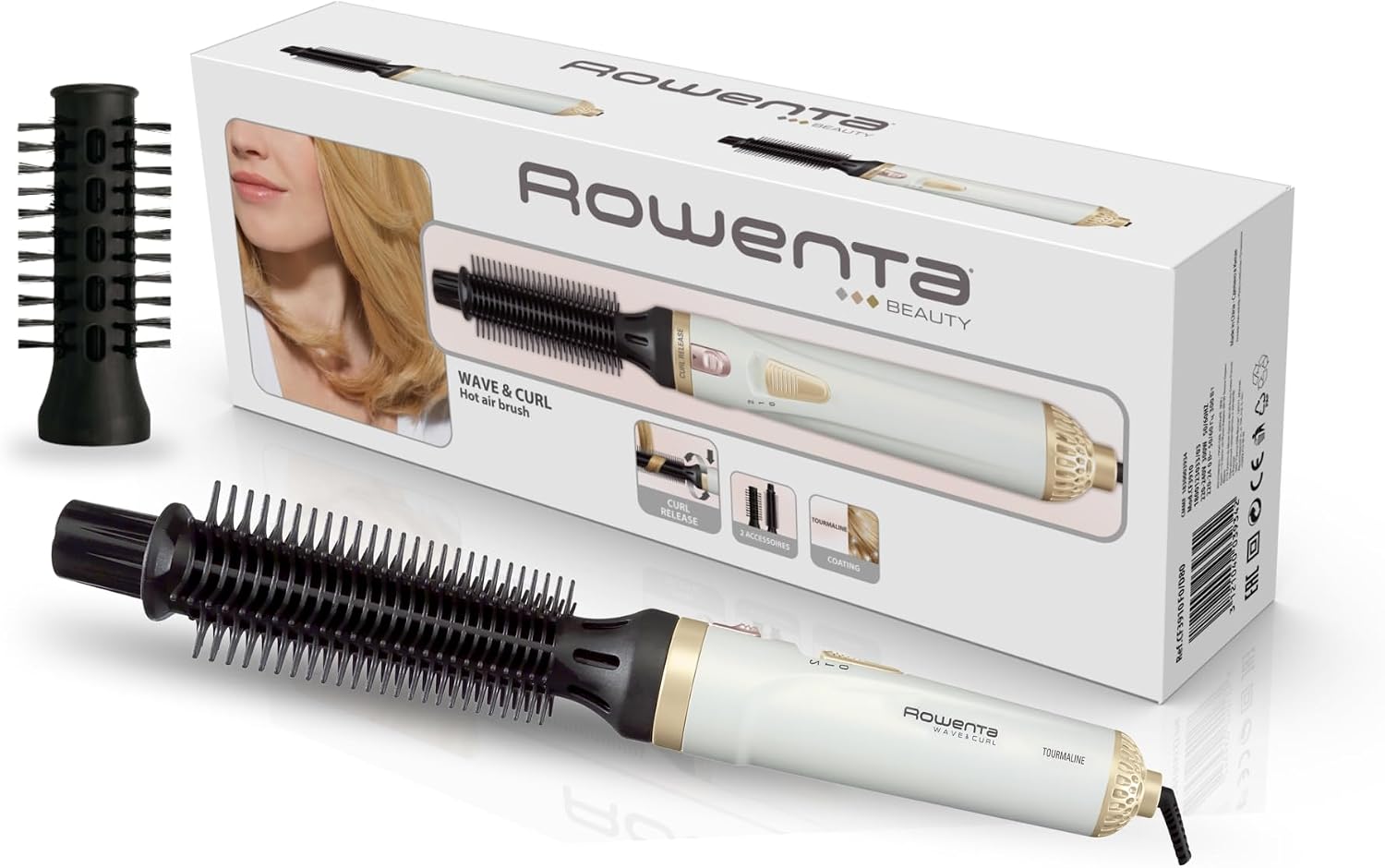 Detalle de Rowenta Warmluftbürste Curl Release CF3910 mit 2 Aufsätzen für Locken & Wellen