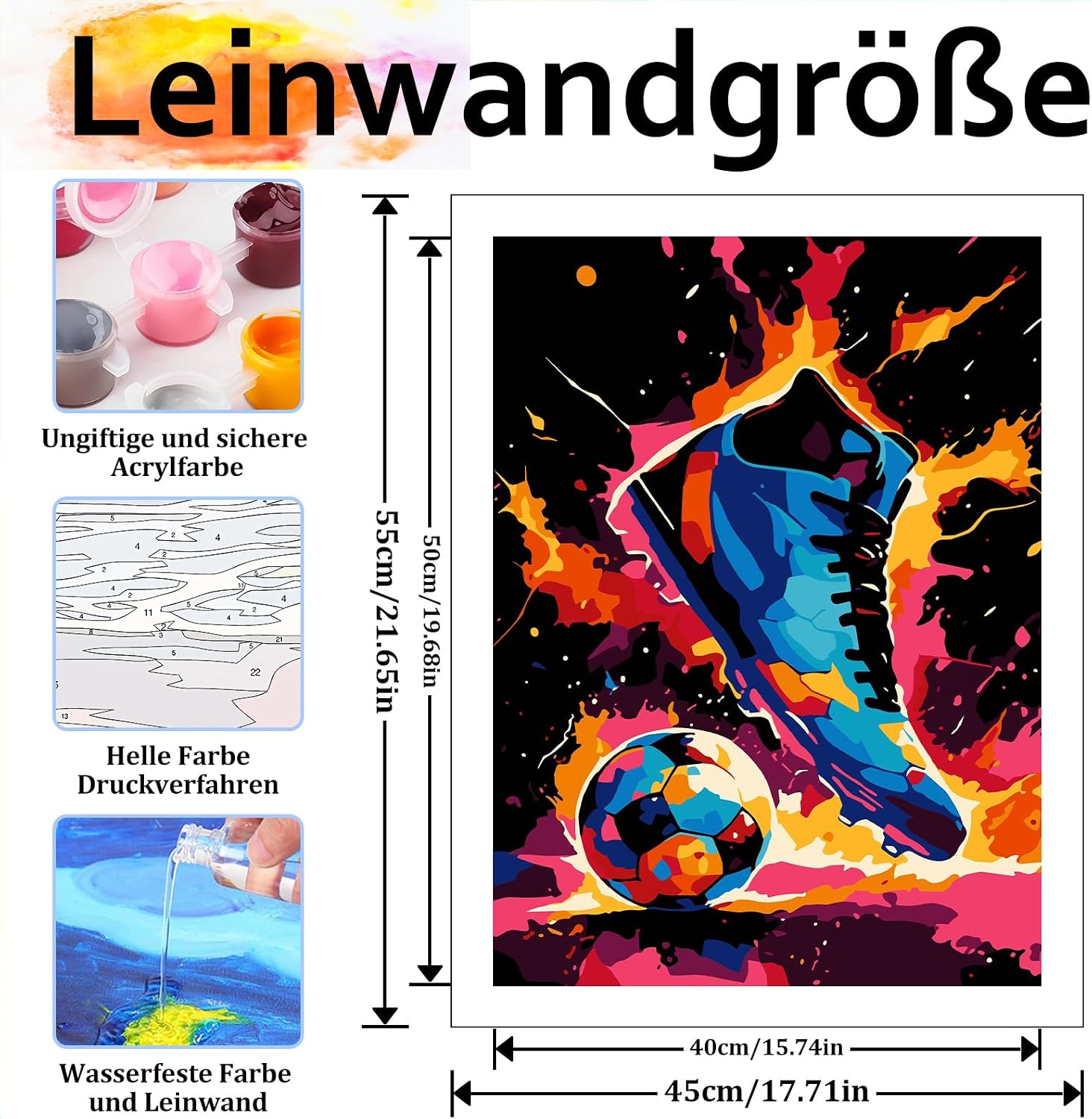 Detalle de Miquans Art Malen nach Zahlen Erwachsene Fußball (40x50 cm) – DIY Paint-by-Numbers für Wanddeko