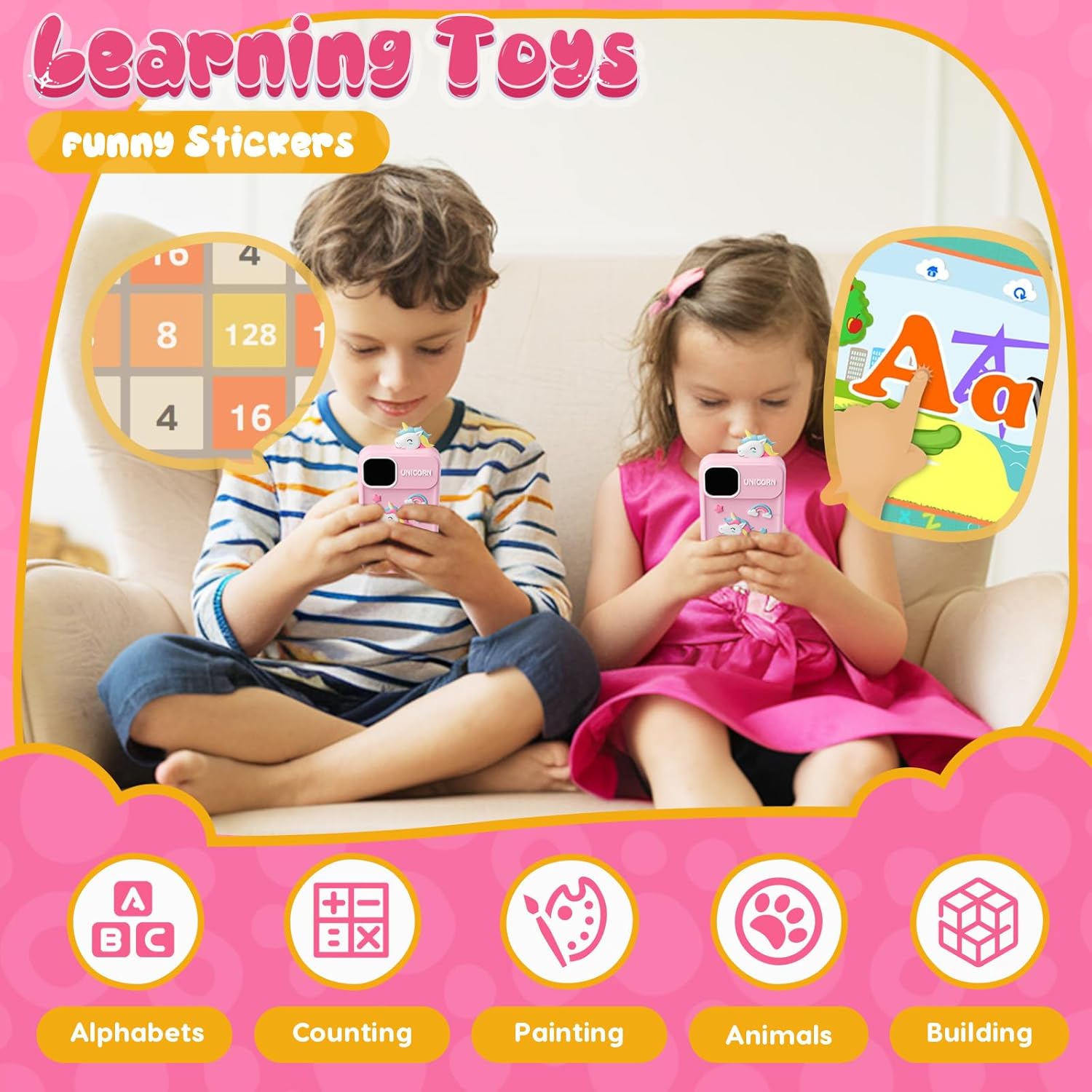Thumbnail 5 de Luyiilo Kids Smart Phone Toy for Girls (Unicorn) with 2.8" Touchscreen, Dual Camera, 16 Learning Games