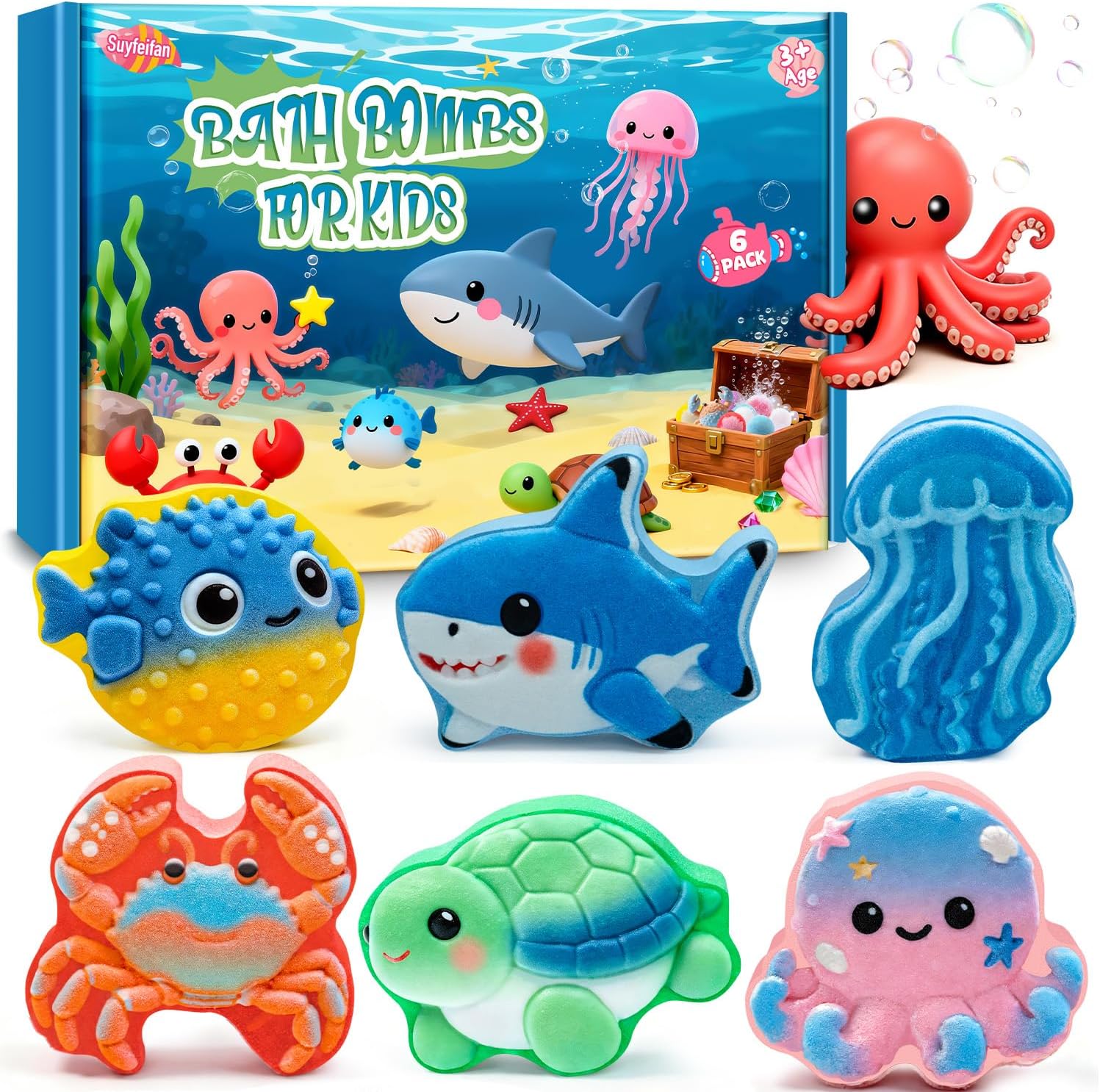 Detalle de Suyfeifan Halloween Bath Bombs for Kids, 6-Pack Marine Shapes & Fruit Scents