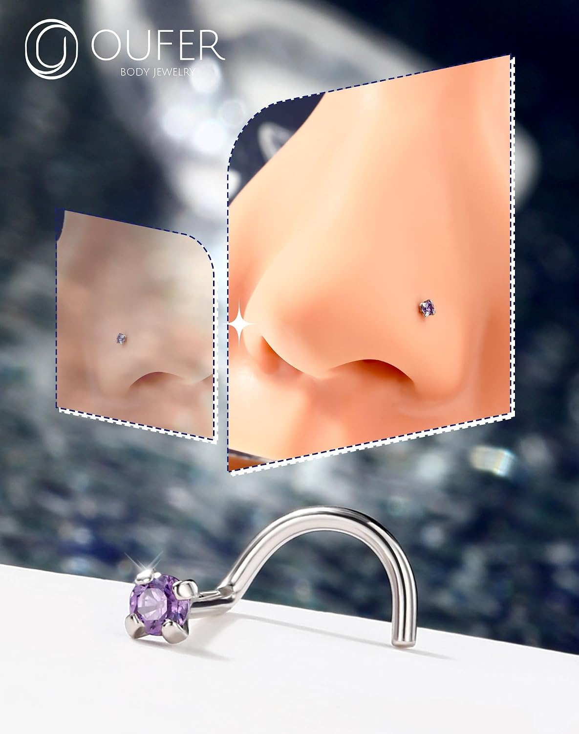 Thumbnail 5 de OUFER 20G Anello Naso 7mm CZ Viola