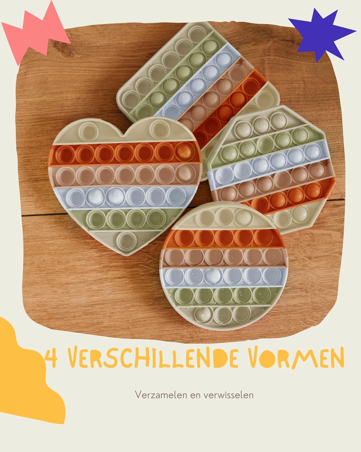 Detalle 1 de Valino Pop-It-Pastell-Set pop-it-speelgoed van siliconen in vier vormen