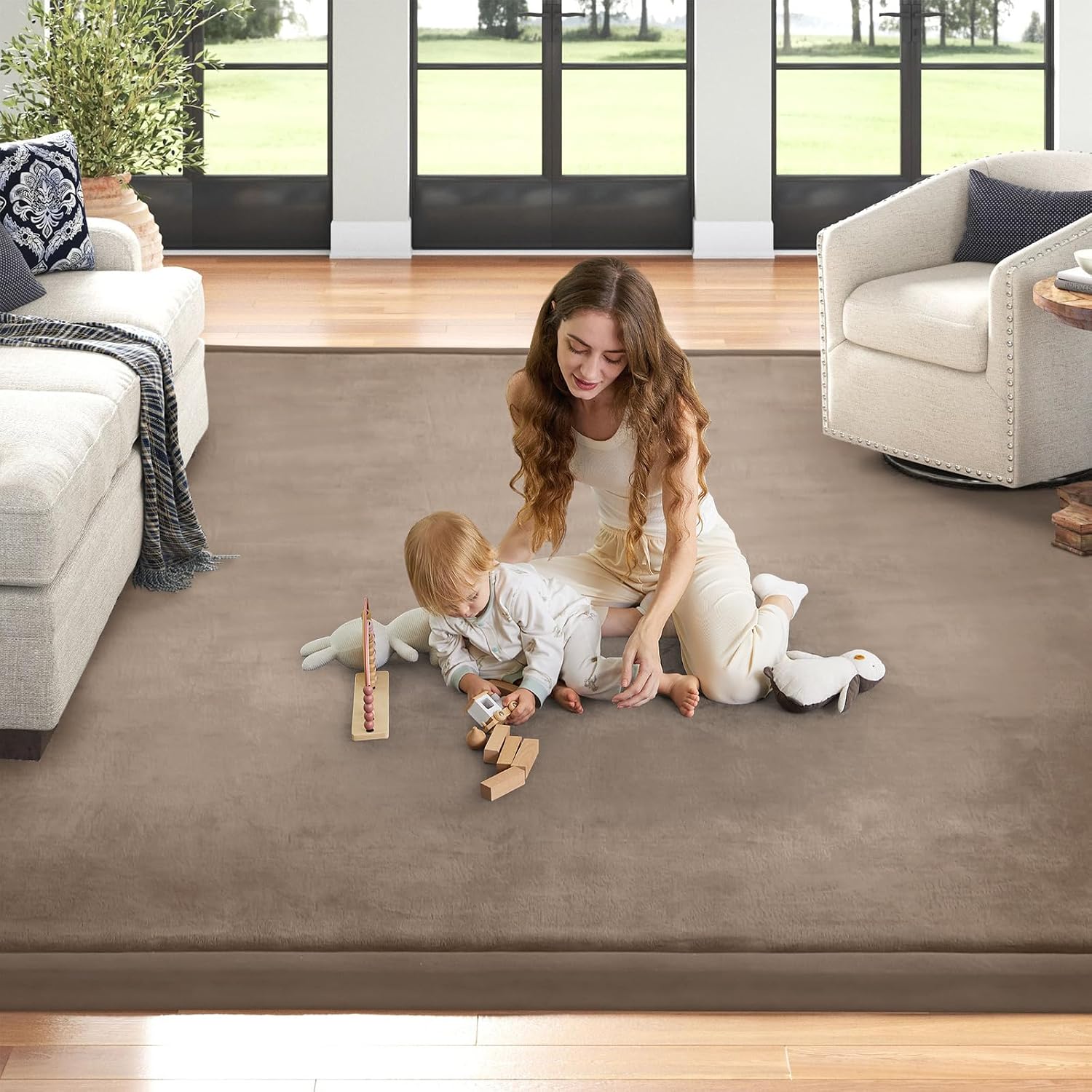 Thumbnail 6 de ILPEOD Baby Play Mat, 39 x 59-Inch Coral Velvet Foam Crawling Rug, Camel