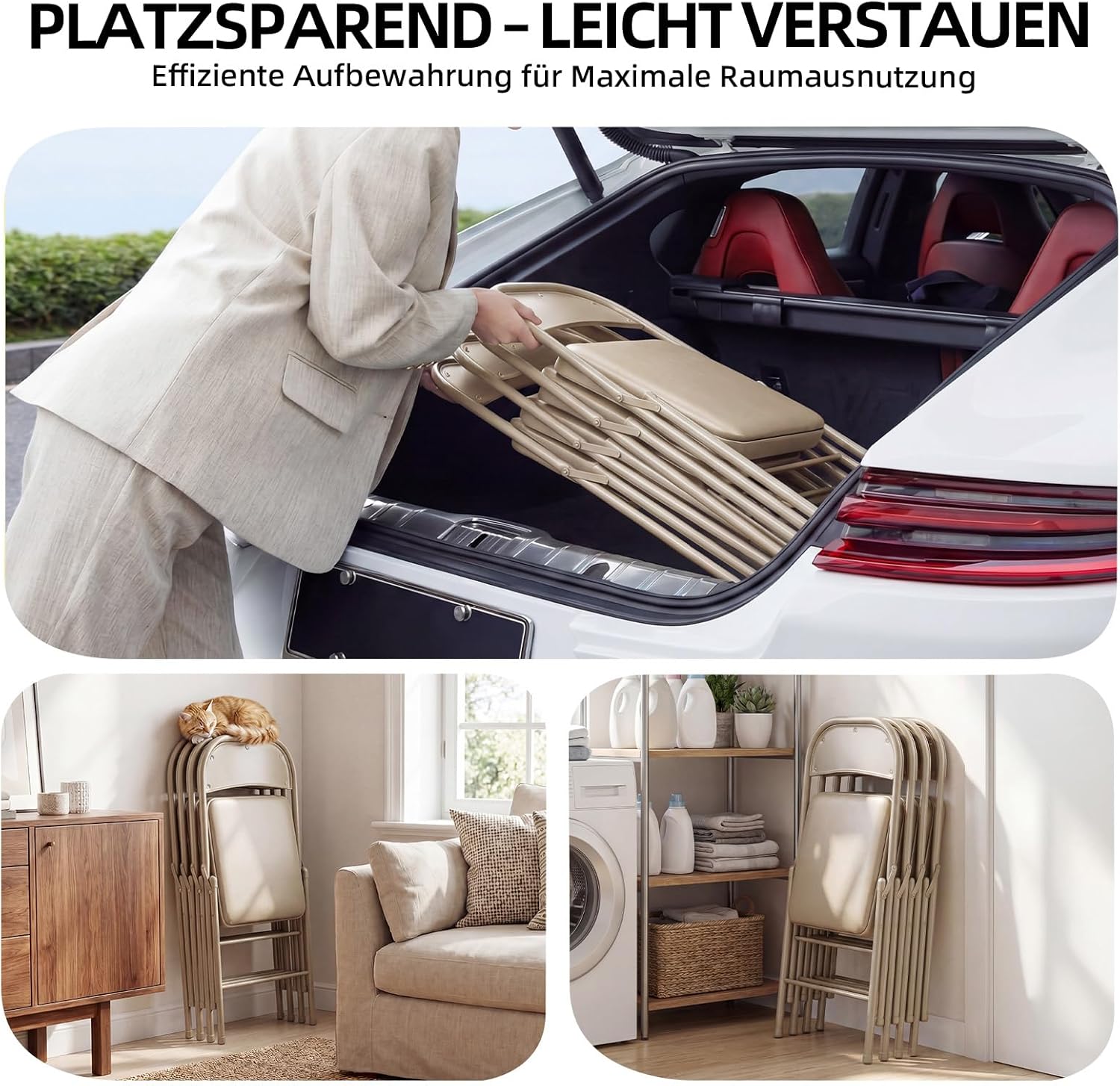 Thumbnail 6 de Asdsed Klappstuhl 2er Set – Gepolsterte Klappstühle mit bis zu 158 kg Tragfähigkeit, Khaki