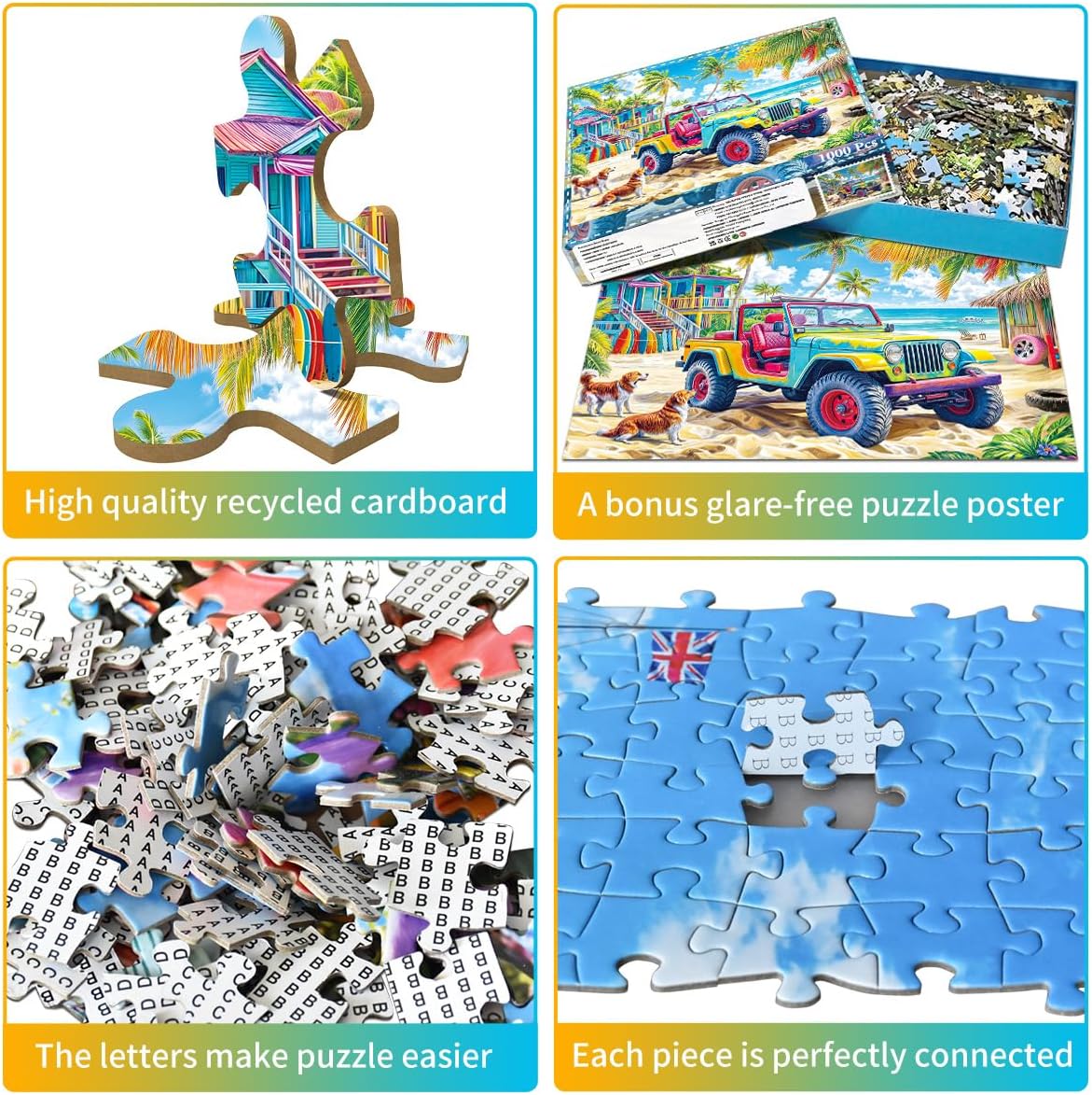Detalle 2 de HUADADA Colorful Beach Buggy 1,000-Piece Jigsaw Puzzle with Poster