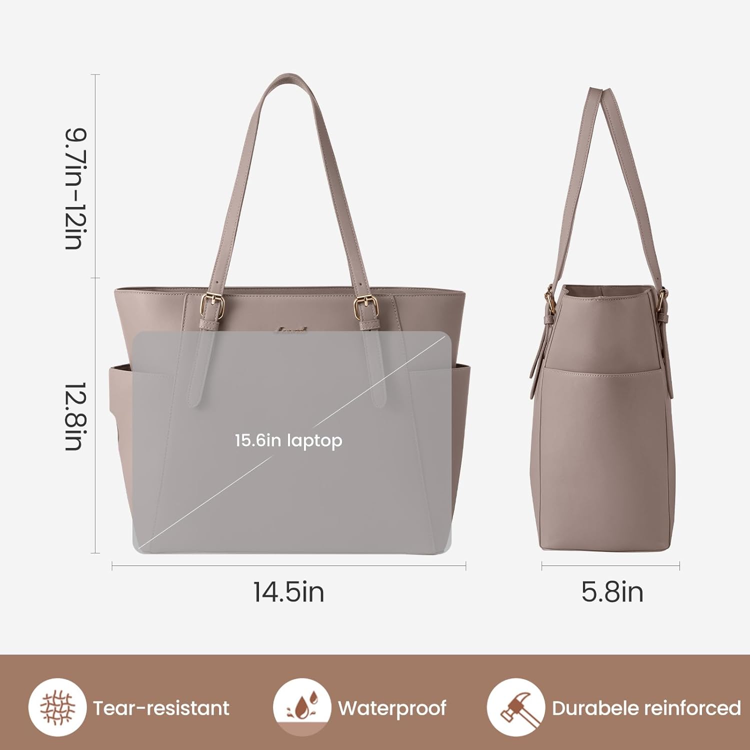Detalle 1 de LOVEVOOK Leather Laptop Tote Bag, 15.6-Inch Padded Compartment and Large Cup Holder