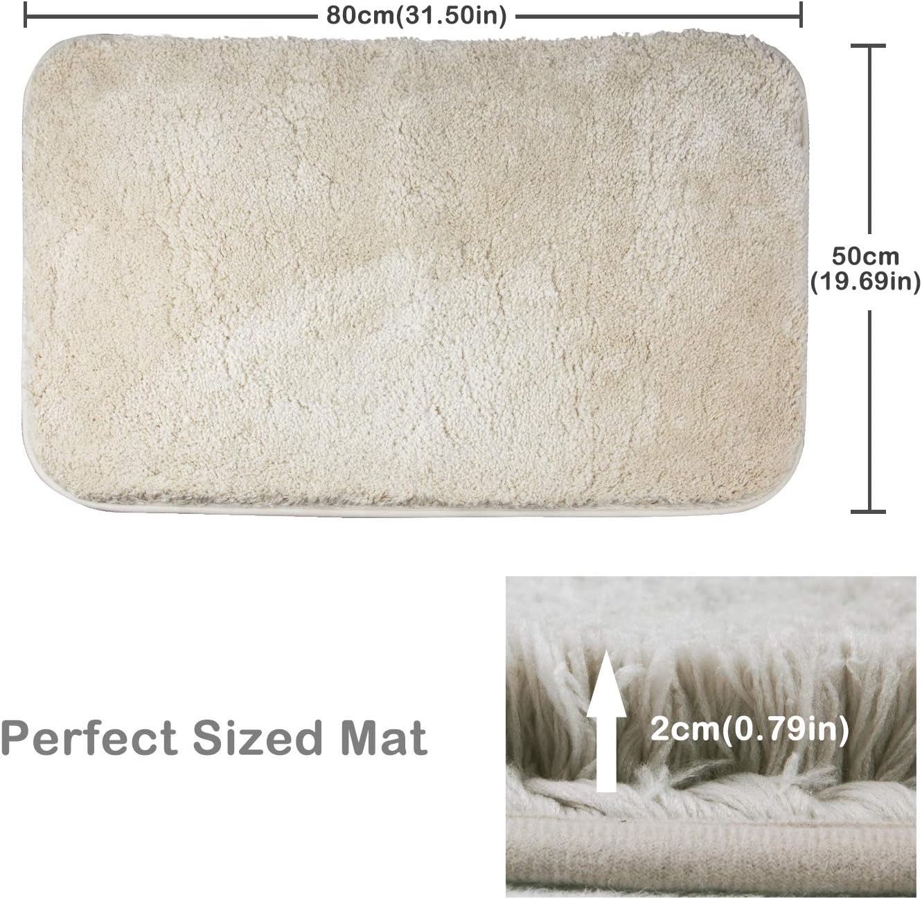 Thumbnail 2 de FCSDETAIL rutschfeste Hochflor Badmatte 50 x 80 cm – maschinenwaschbar, beige