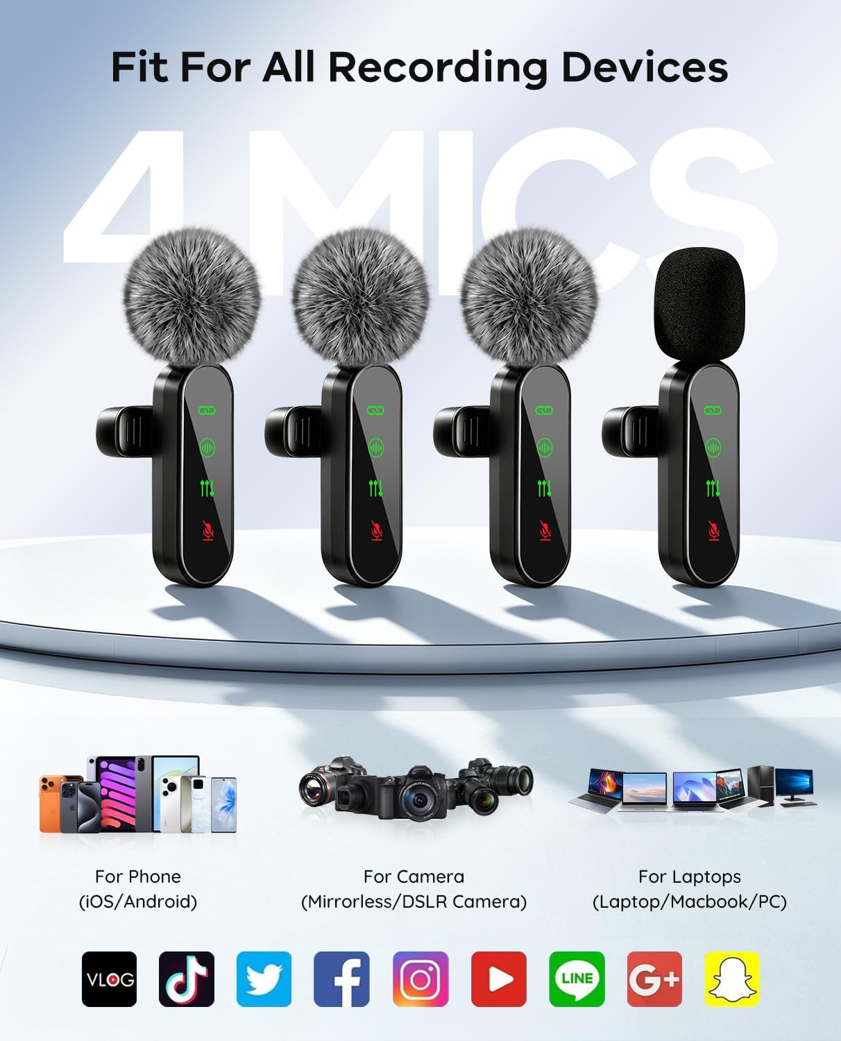 Detalle de Gicorino Wireless Lavalier Microphone 4-Pack
