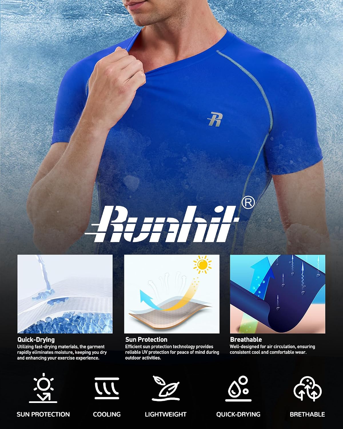 Thumbnail 5 de Runhit Men's Compression Shirt, 88% Polyester