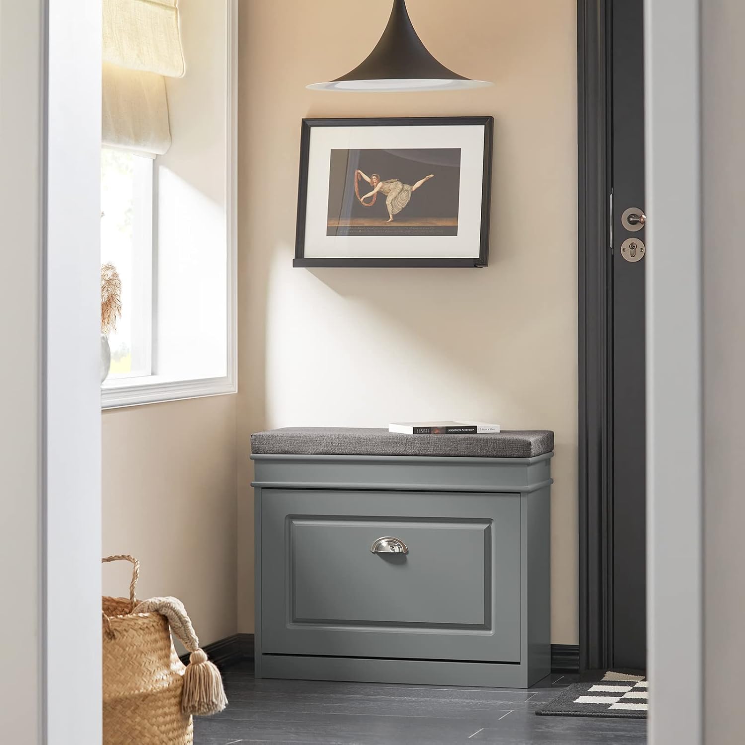 Detalle de SoBuy Meuble Chaussure Banc d’Entrée FSR82-K-HG : Banc à Chaussures avec Rangement et Coussin 60x24x51 cm