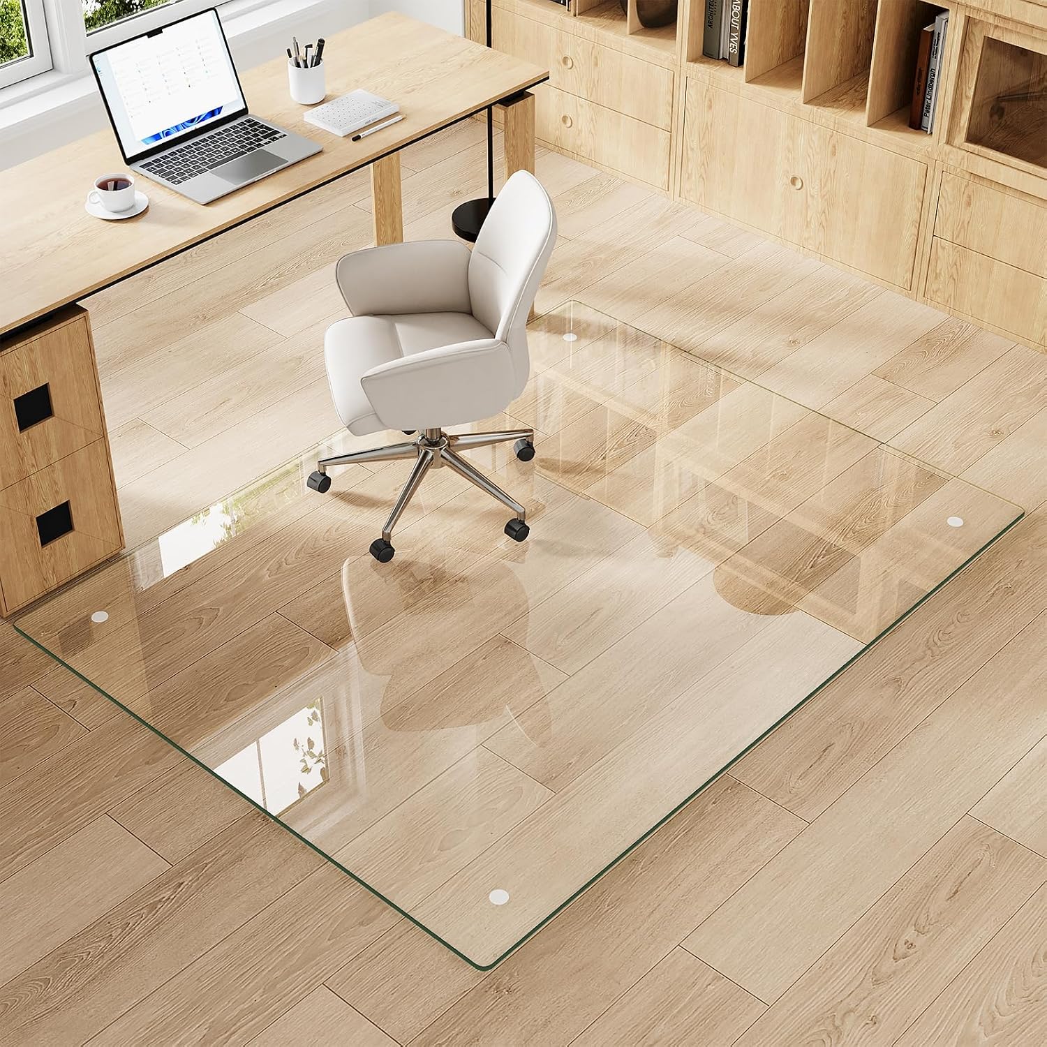Detalle 2 de MYSUNORIA Transparent Glass Chair Mat 46x60, 46" x 60", 0.19-Inch Tempered Glass