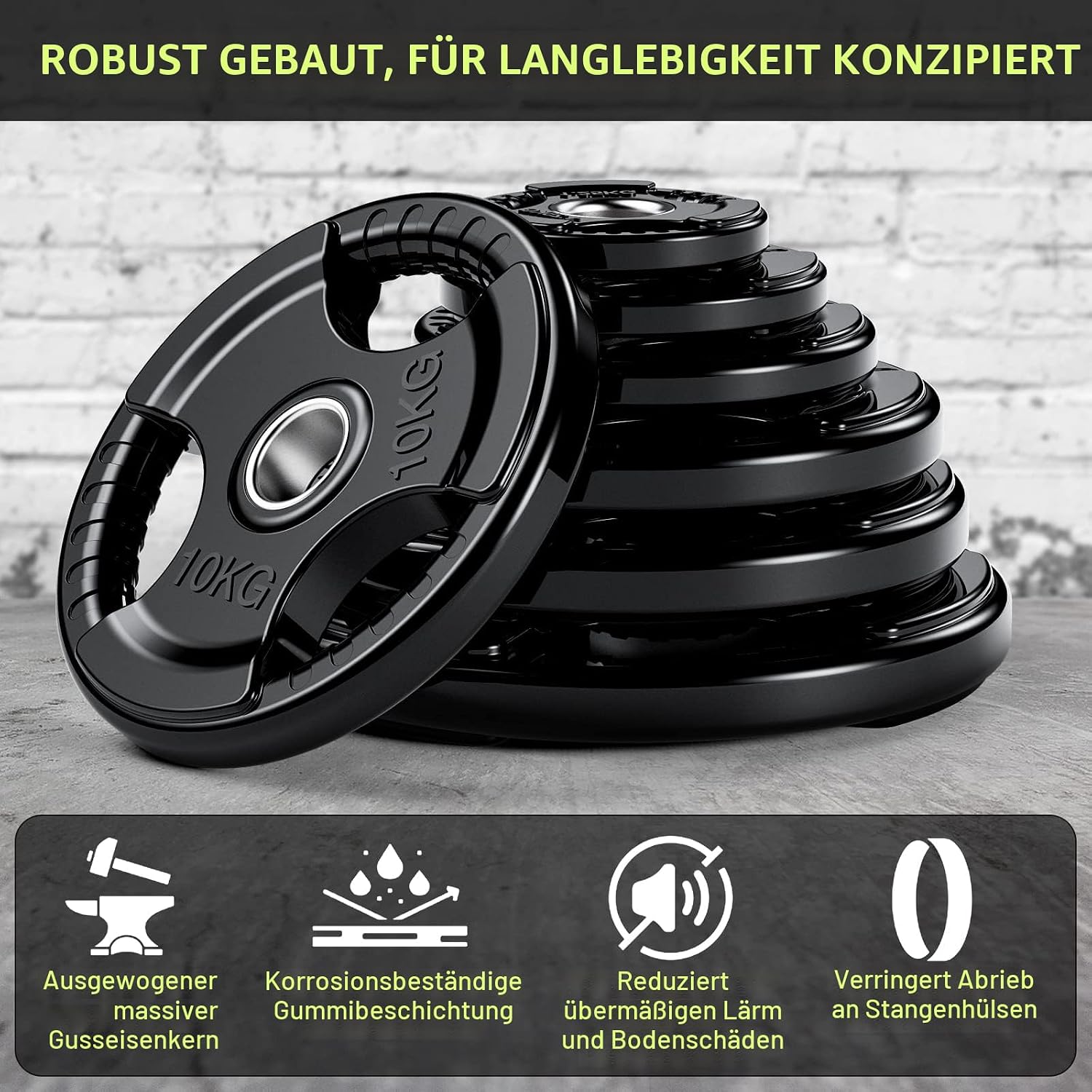 Detalle de PhysKcal Olympische Hantelscheiben Ø50 mm – 1,25–25 kg, mit ergonomischen Griffen
