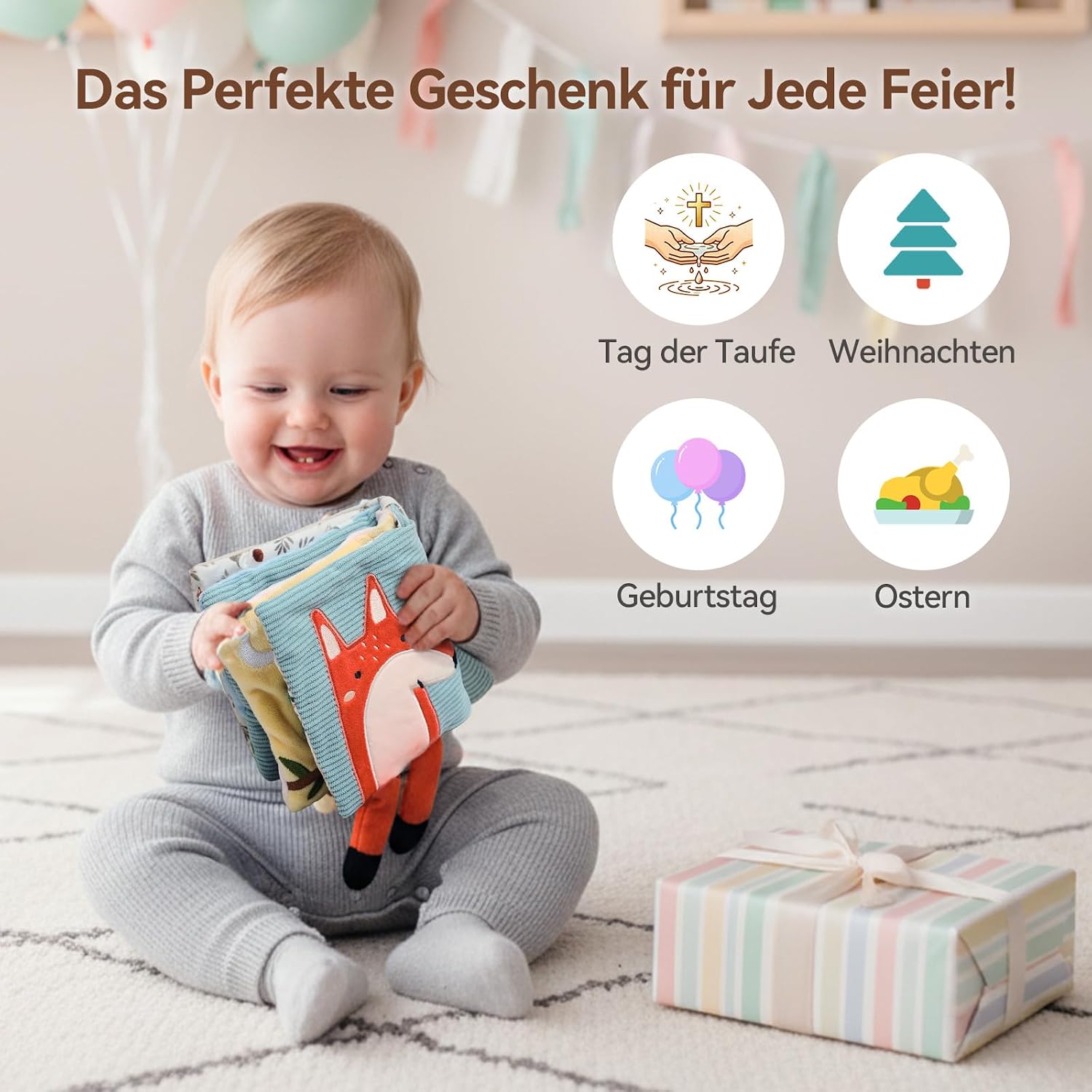 Thumbnail 6 de WOODEN TEETHER Baby Soft Books 0–6 Months sensory book