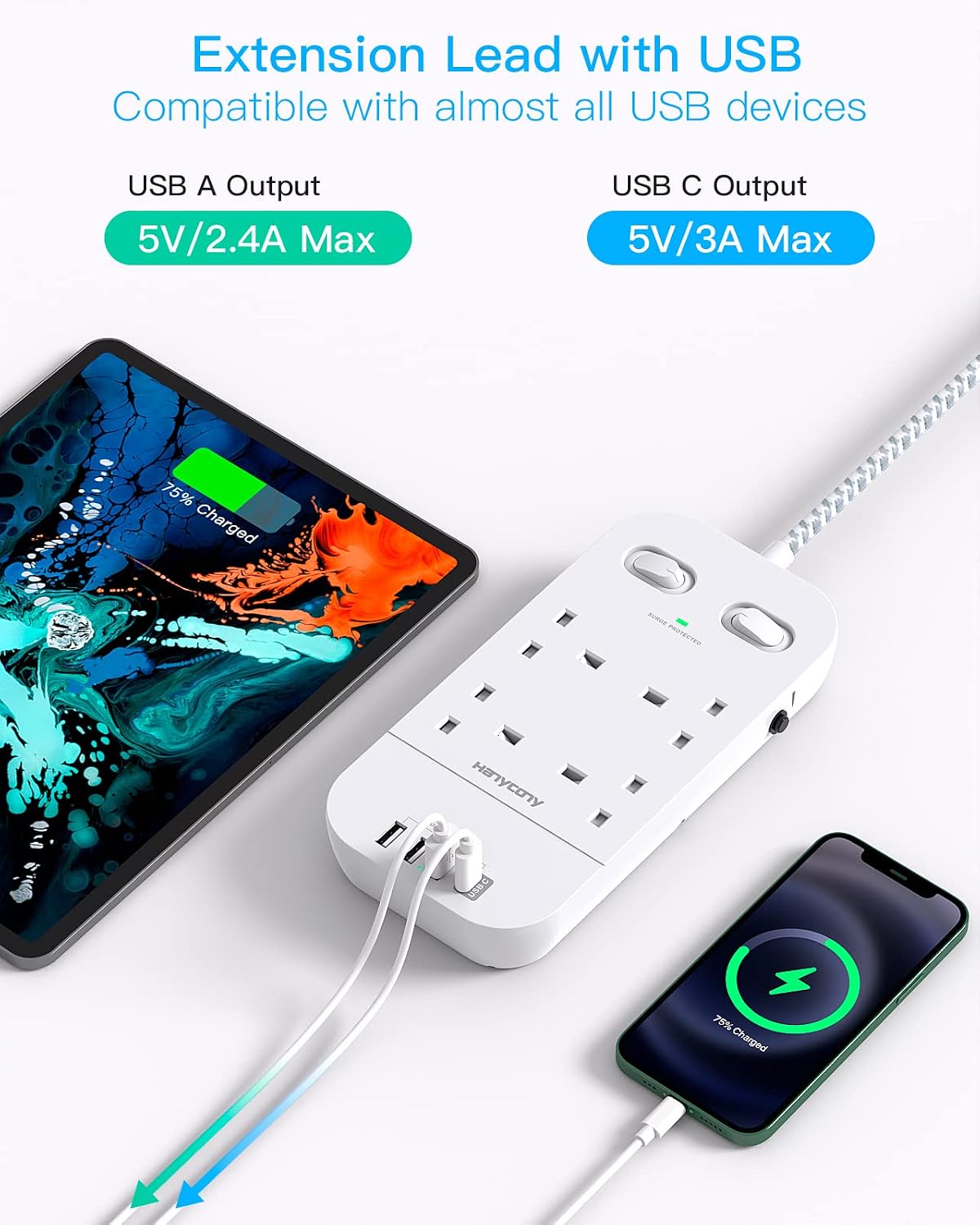 Thumbnail 2 de Extension Lead with 4 USB Slots