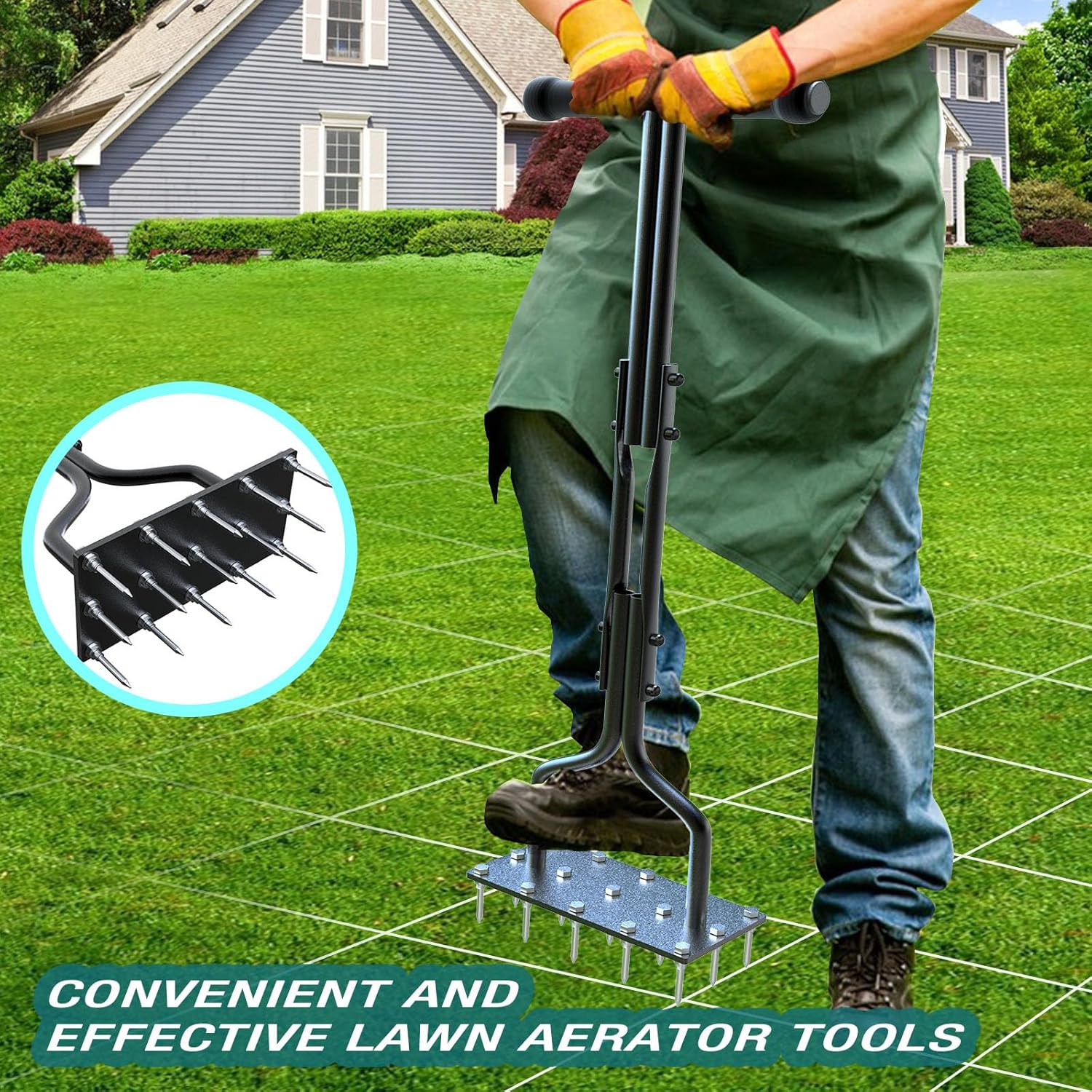 Thumbnail 4 de vanpein Lawn Aerator Spike Aerator Manual Tool – 36in with 15 x 6cm Solid Steel Spikes
