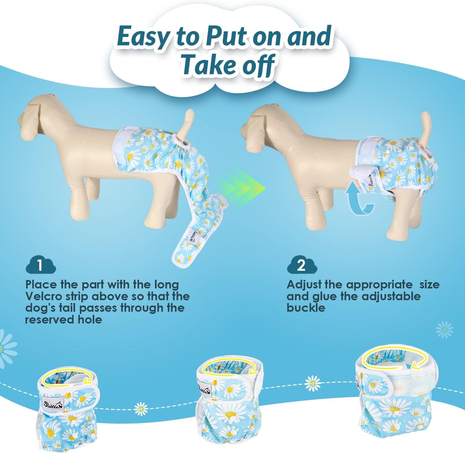 Detalle de Eyein Reusable Dog Nappies Female – 3 Pack, Adjustable, Leak-Proof and Machine Washable