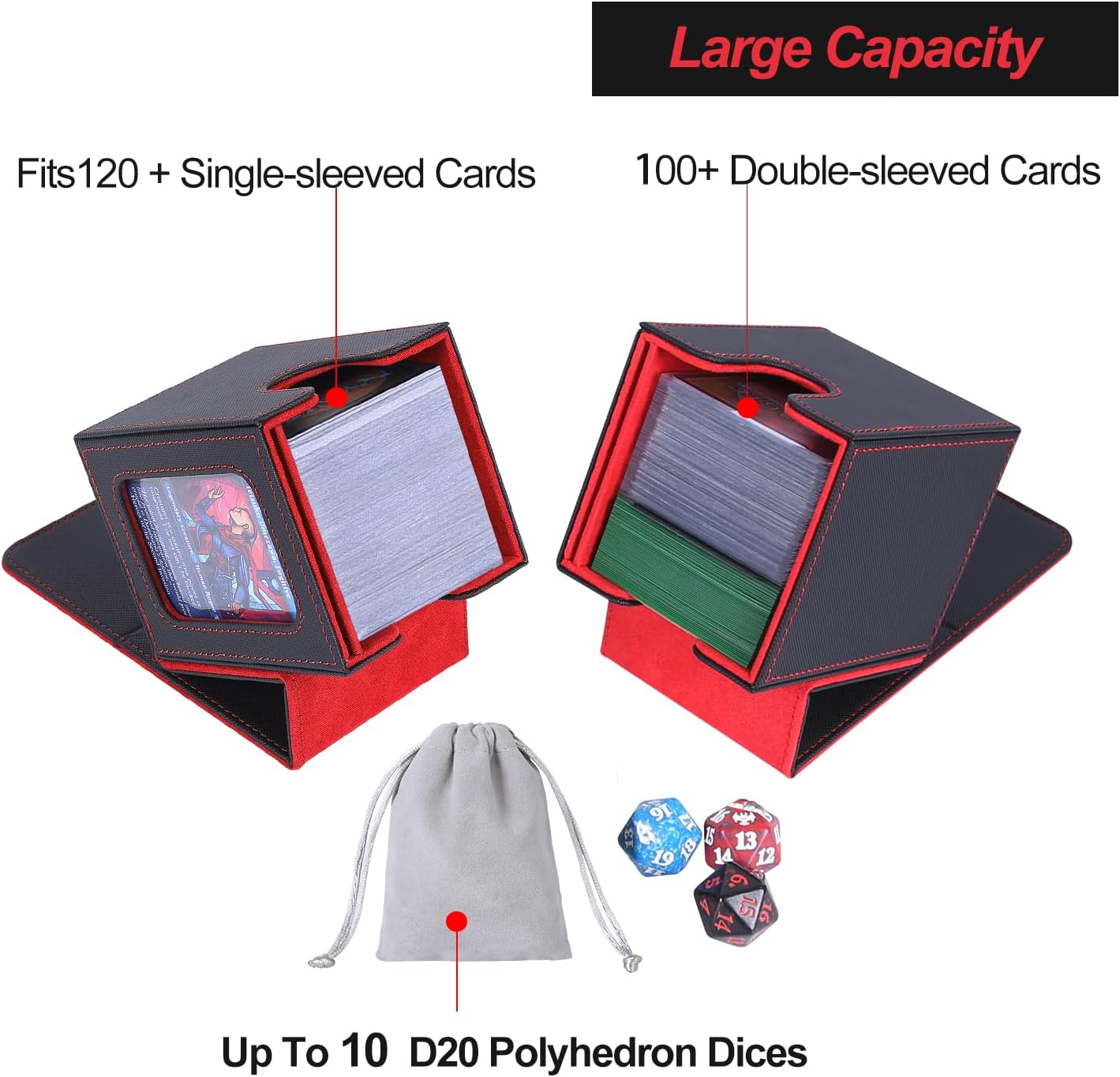 Thumbnail 2 de AFIING Commander MTG Deck Box for 100 Double-Sleeved Cards (with Dividers, Drawstring Bag & Toploader)