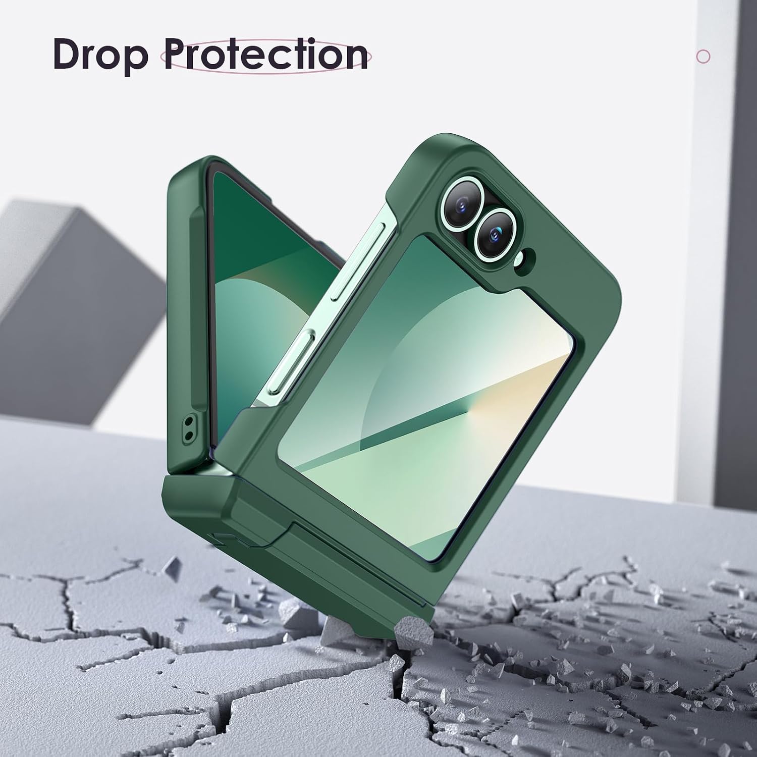 Thumbnail 6 de HWeggo Case for Galaxy Z Flip 7 FE / Z Flip 6 – Hinge Protection, Hidden Kickstand & Built-in Screen Protector (Green)