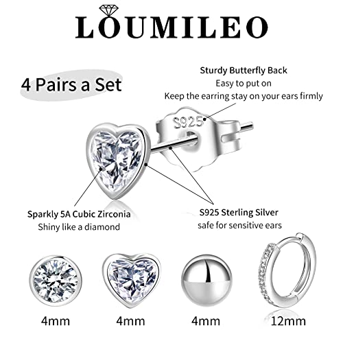 Thumbnail 1 de LOUMILEO Ohrstecker aus Sterlingsilber 925 – Set mit 4 Paaren (Cubic Zirkonia & Creolen)