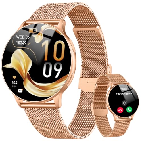 Detalle de Jugeman Smartwatch Damen – 1,32" AMOLED Rund Uhr mit Telefonfunktion in Roségold