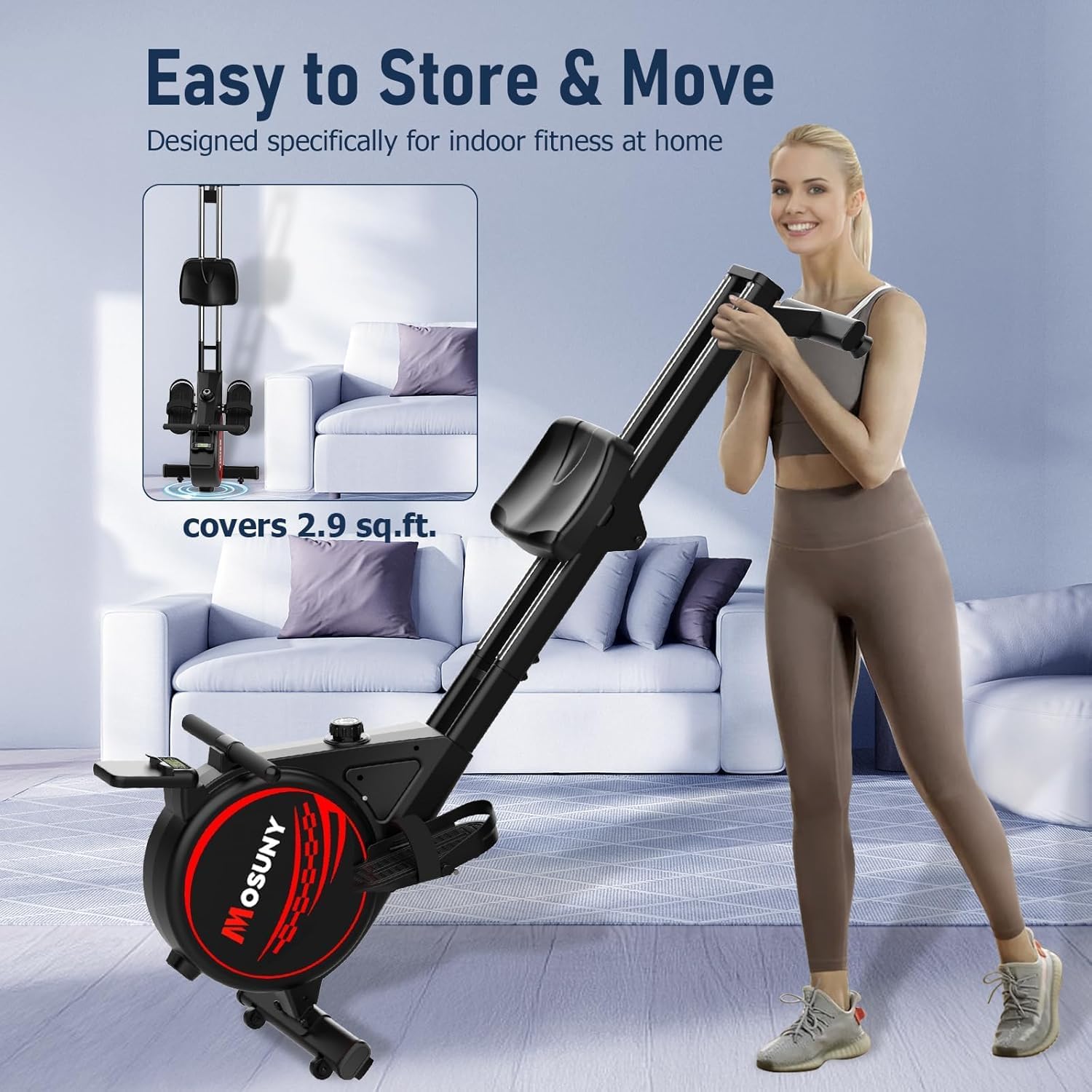 Thumbnail 6 de MOSUNY Ultra-Quiet Magnetic Rowing Machine 350LBS Foldable 🚣♀
