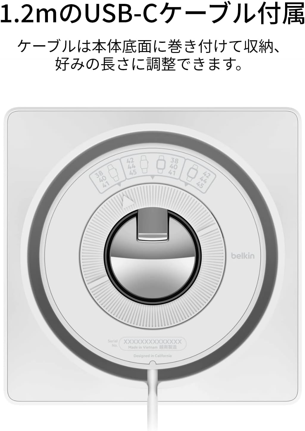 Detalle de Belkin WIZ015btWH Apple Watch用ポータブル高速充電器、高さ調整・ナイトスタンド対応、USB-Cケーブル付属