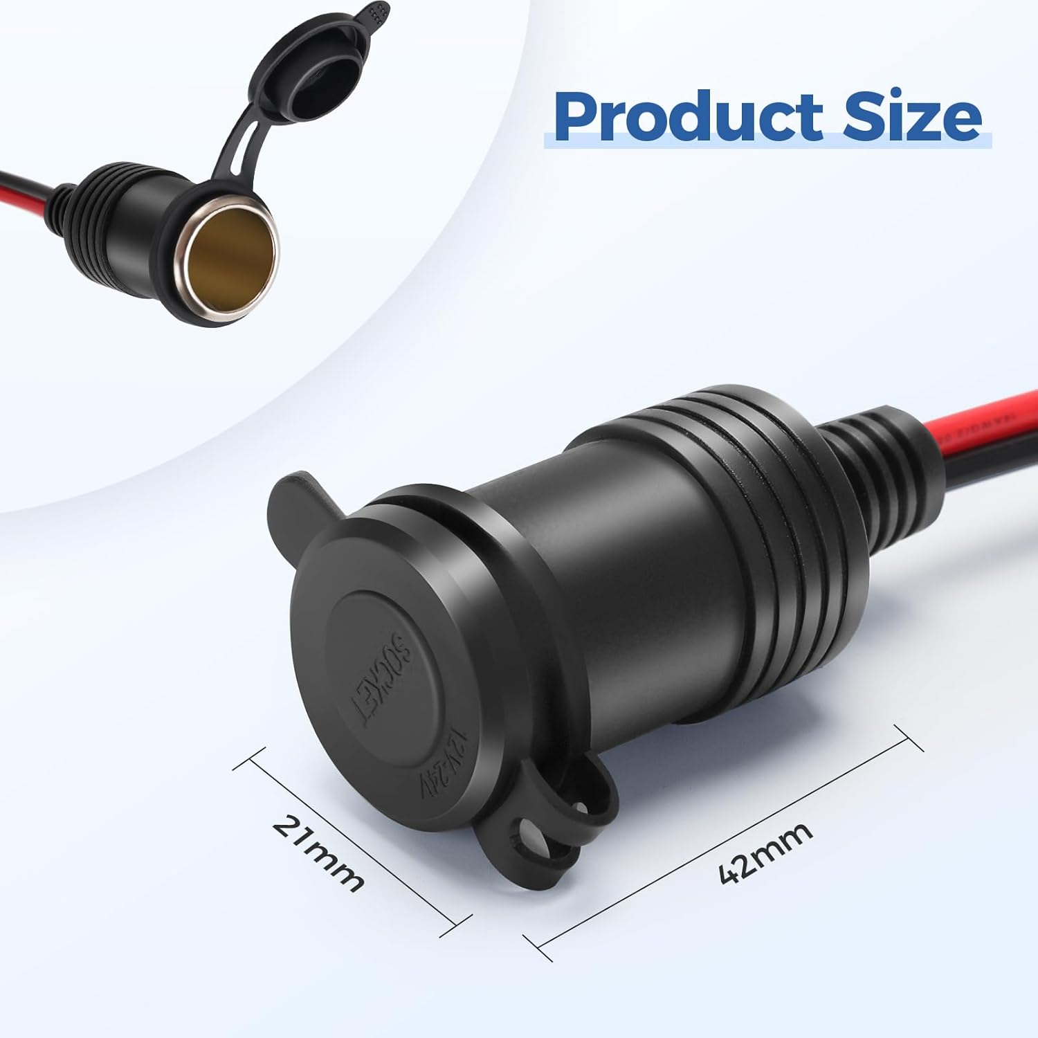 Detalle de Thlevel 3 Meter Zigarettenanzünder Verlängerungskabel 12V–24V, 14AWG (2,08 mm²) mit 20A Sicherung – wasserdicht, robust und vielseitig