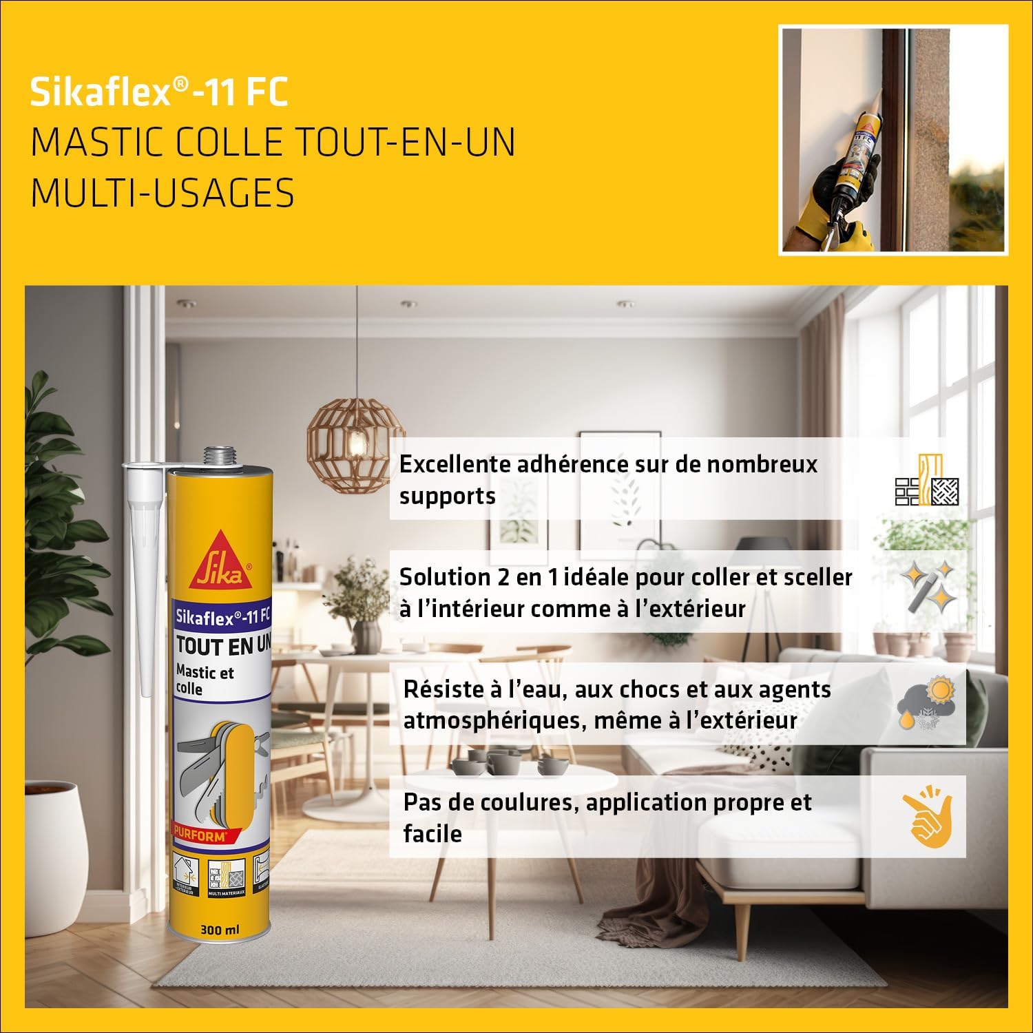 Thumbnail 3 de SikaFlex 11 FC PURFORM Gris Béton — Mastic joint et colle tout-en-un pour intérieur et extérieur