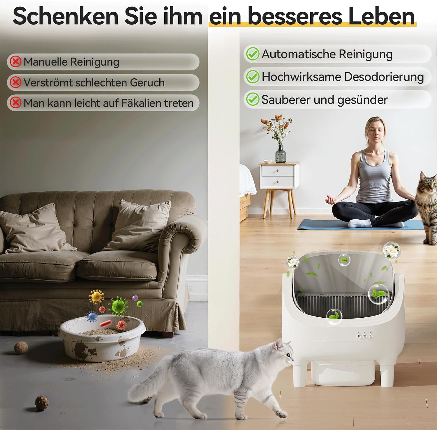 Detalle de JUMMICO Selbstreiniger Katzentoilette – XXL Top Open Design mit App-Kontrolle